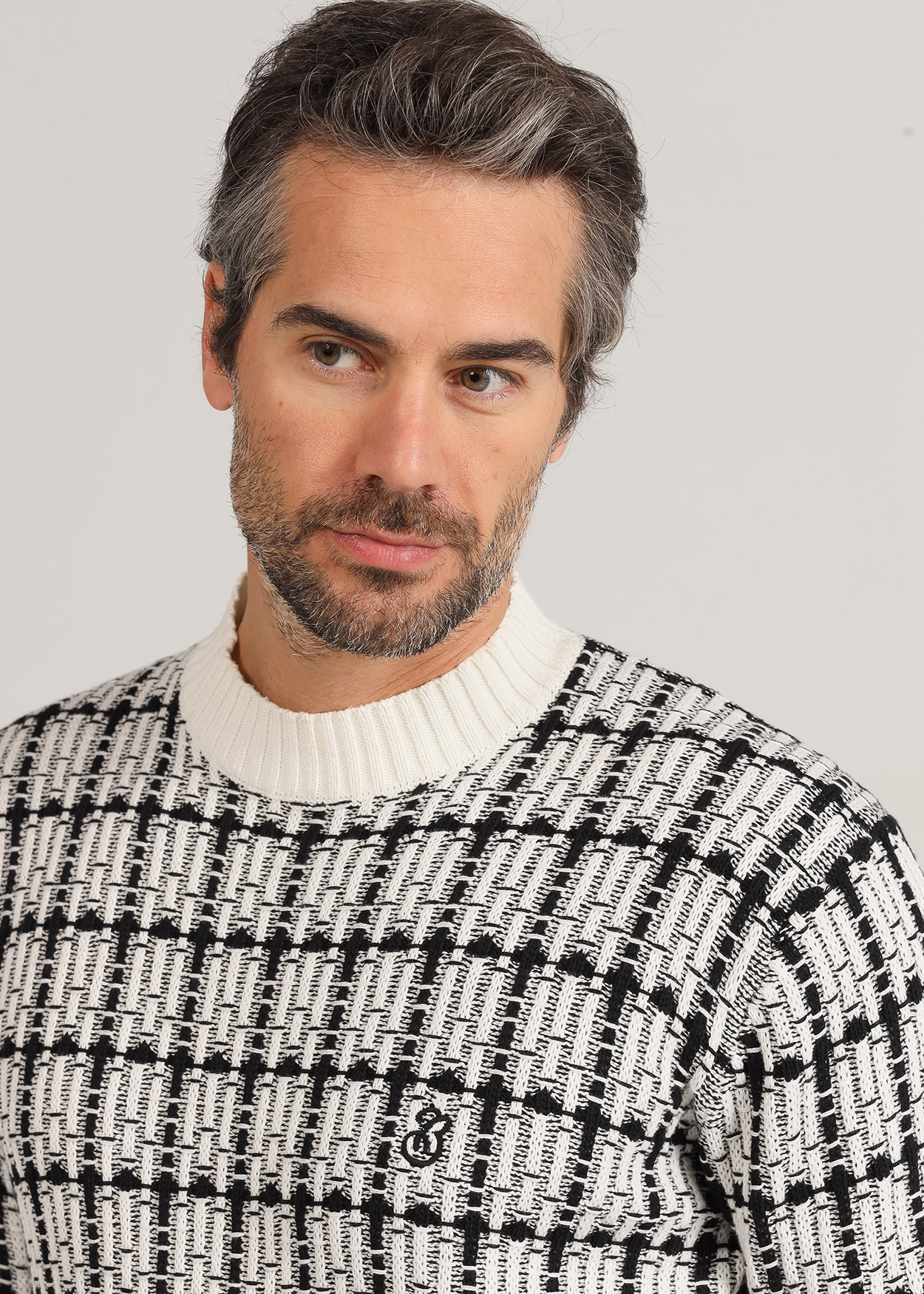 Camisola gola alta xadrez Branco