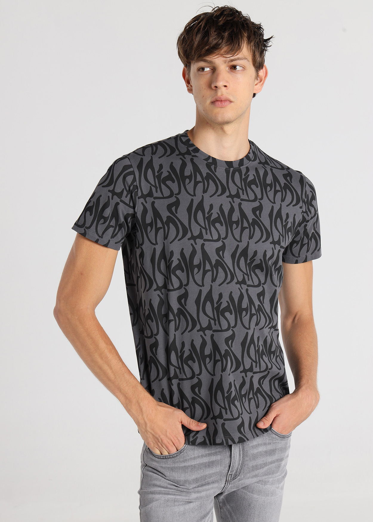 T-Shirt Estampada Homem Cinzento