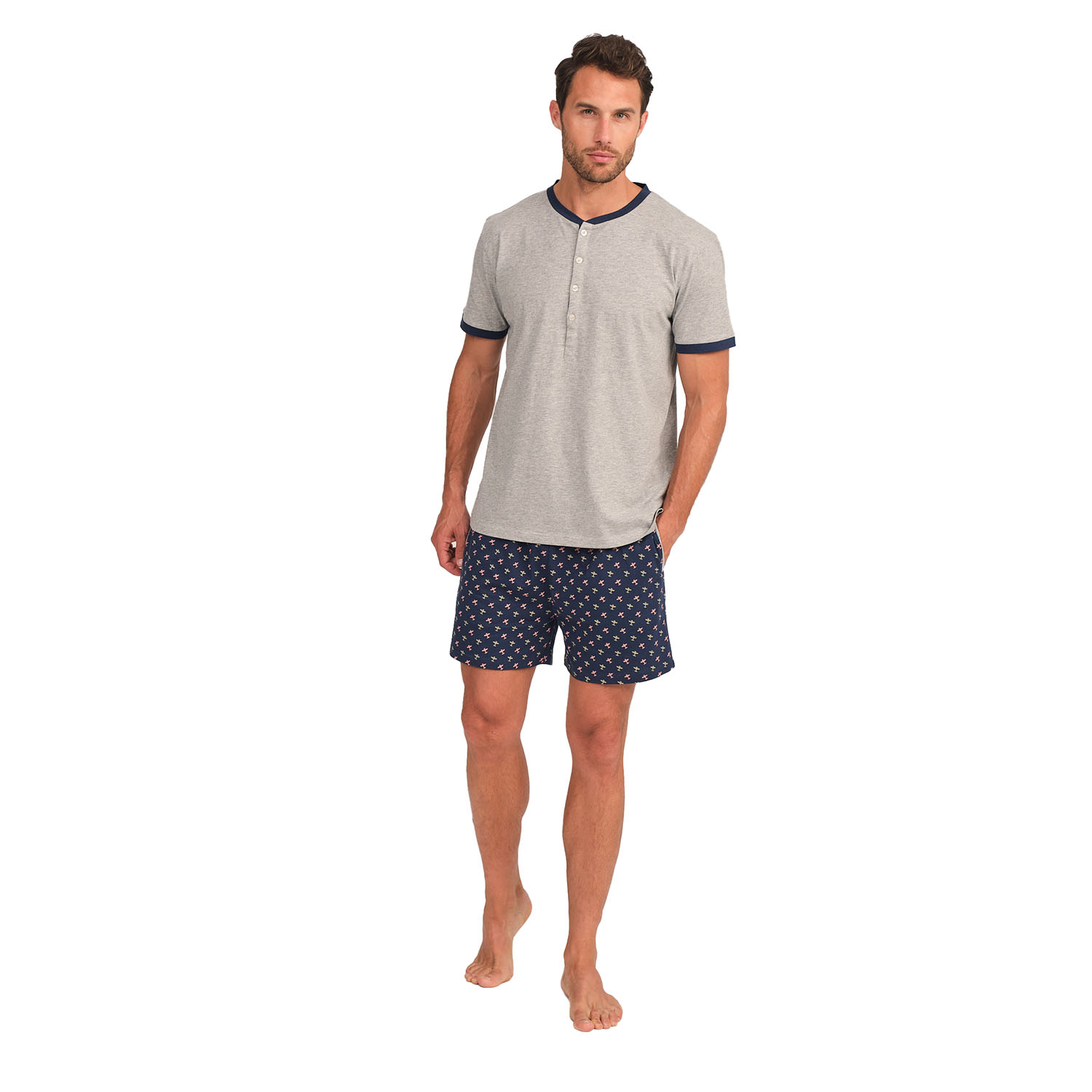 Pijama Homem Manga Curta Cinzento e Azul