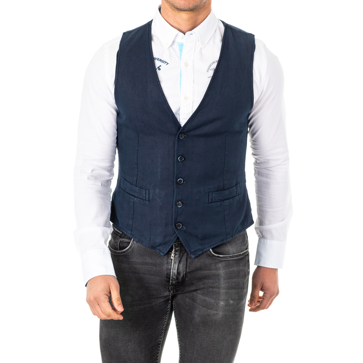 Colete Malha Fina Homem Azul Escuro