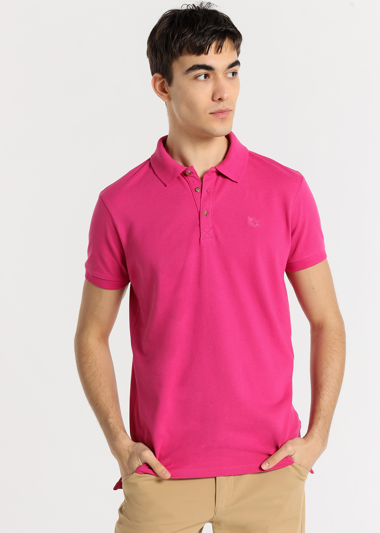 Pólo Piquet de Manga Curta Estilo Clássico Rosa