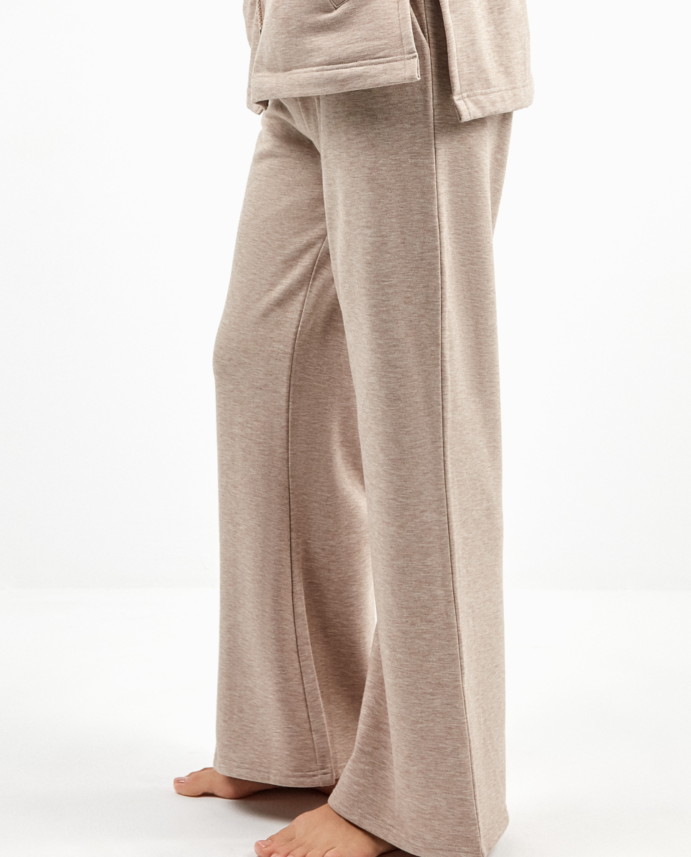 Calças de lã polar retas Castanho