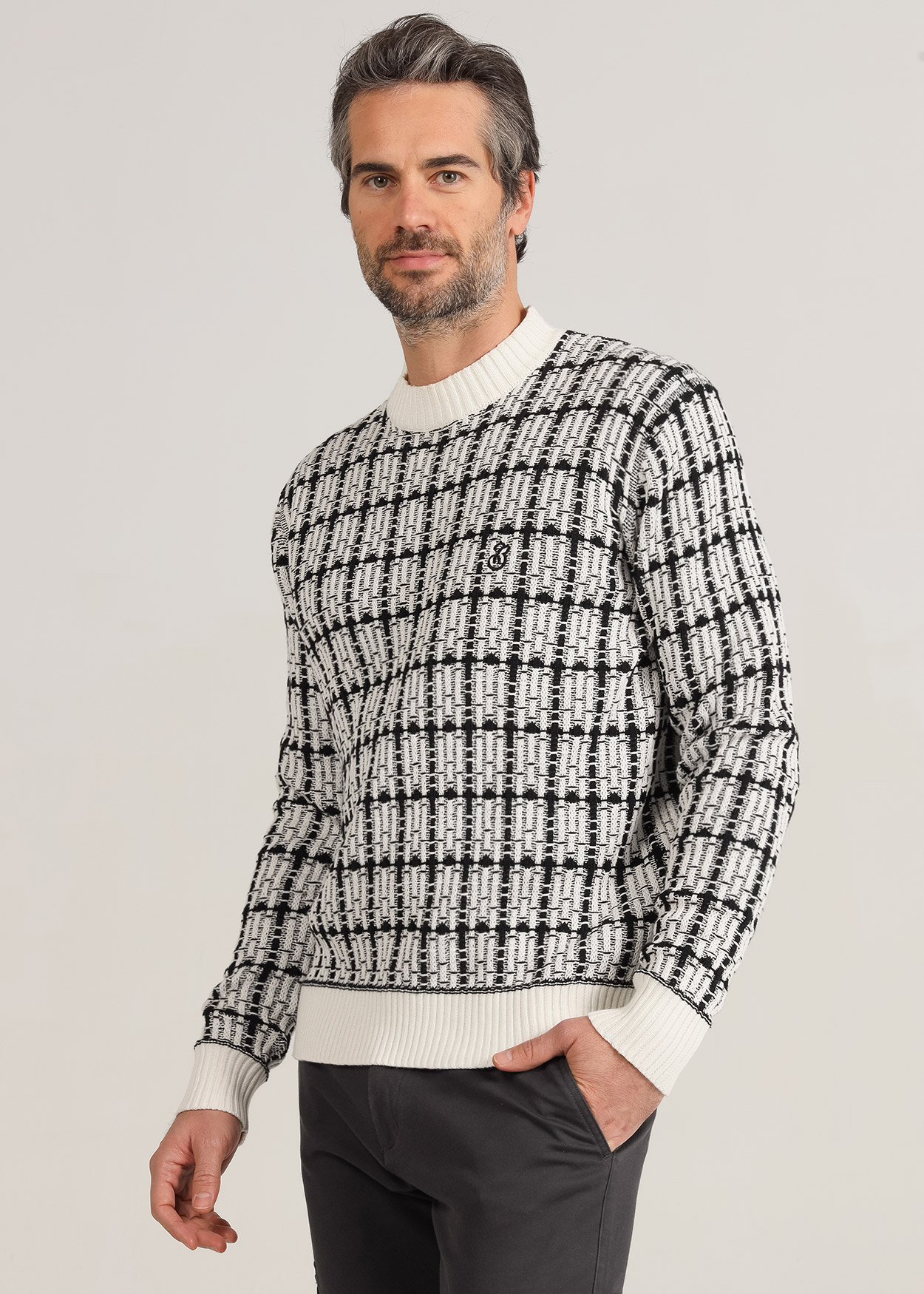 Camisola gola alta xadrez Branco