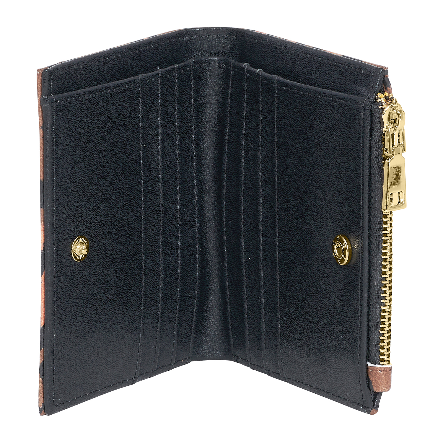 Porta-moedas Pequeno Senhora Preto e Castanho com Padrão Leopardo