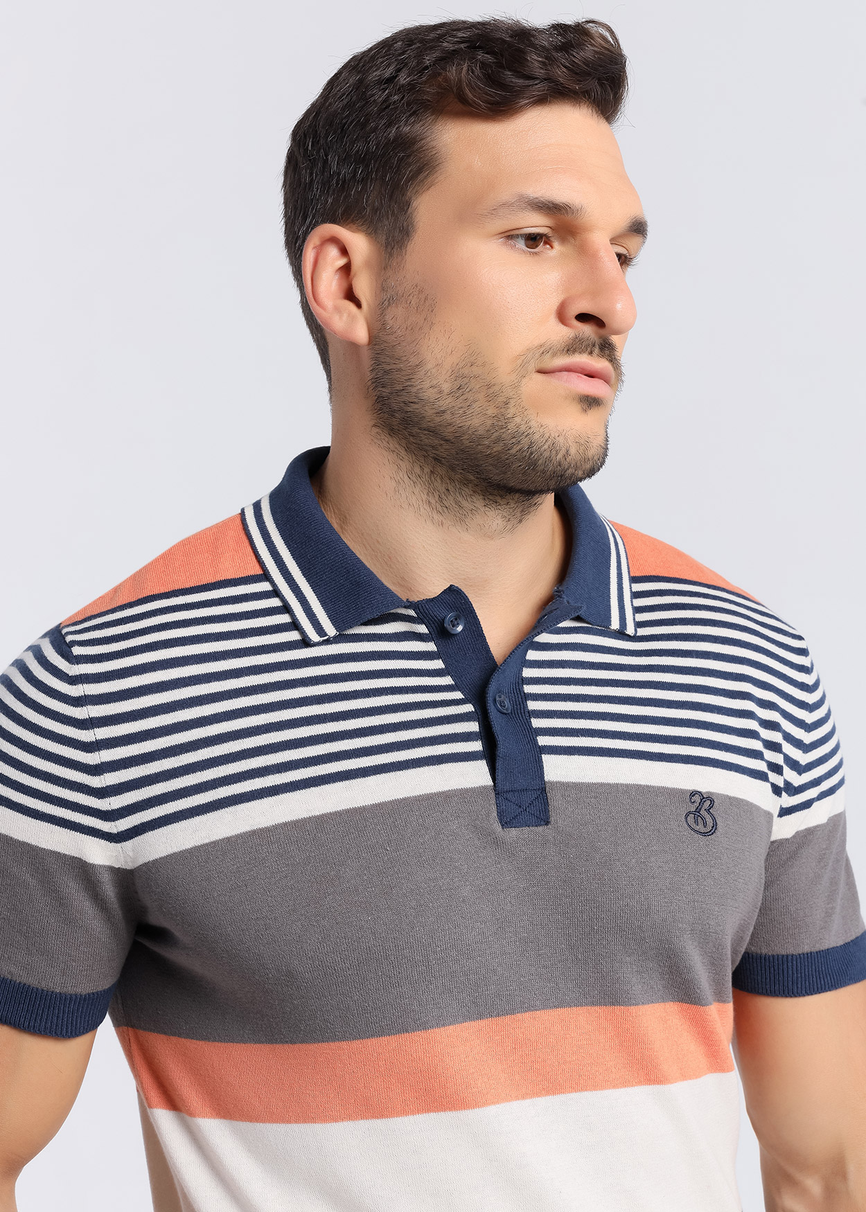 Pólo manga curta com riscas horizontais Multicor