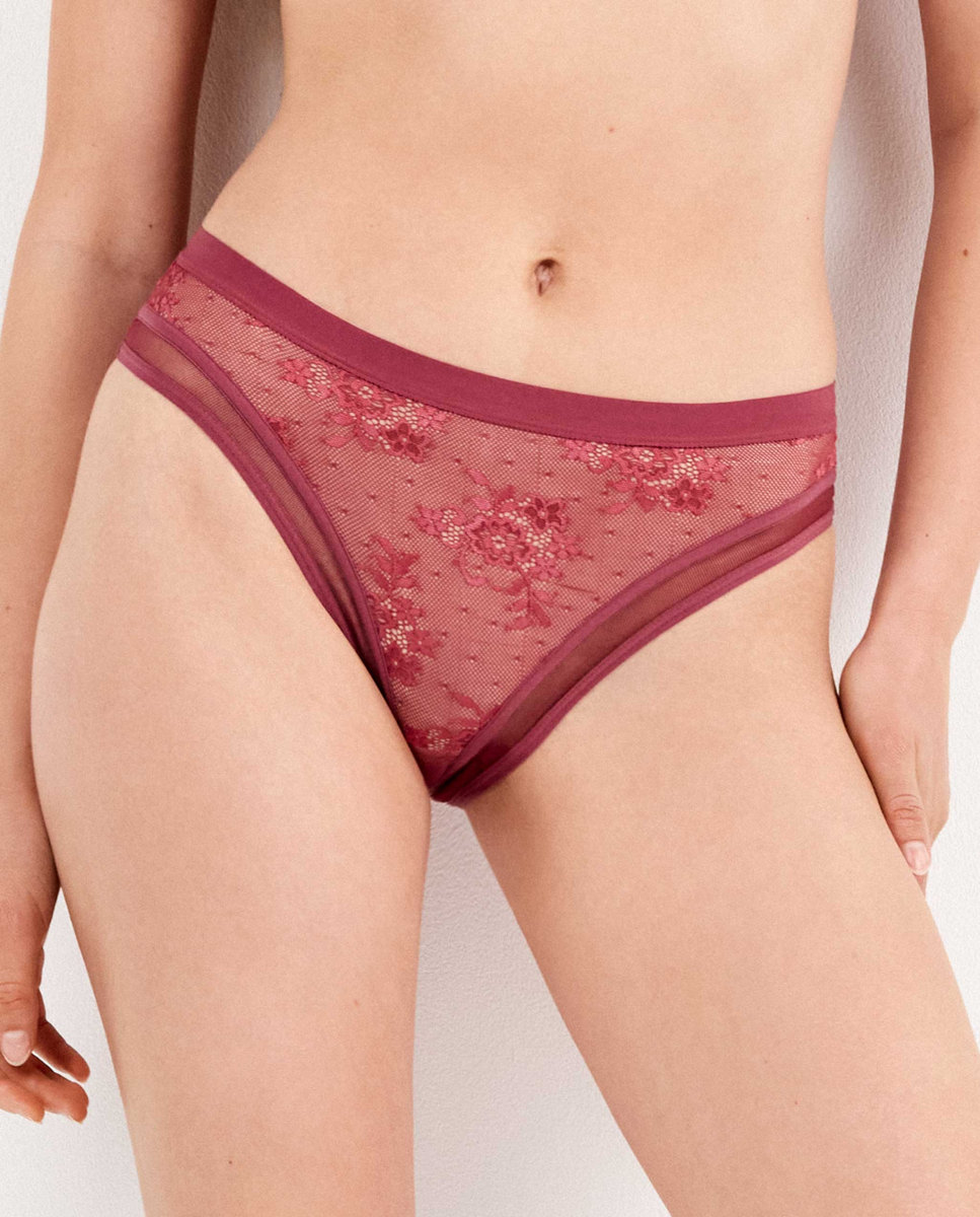 Cuecas clássicas renda floral Vermelho