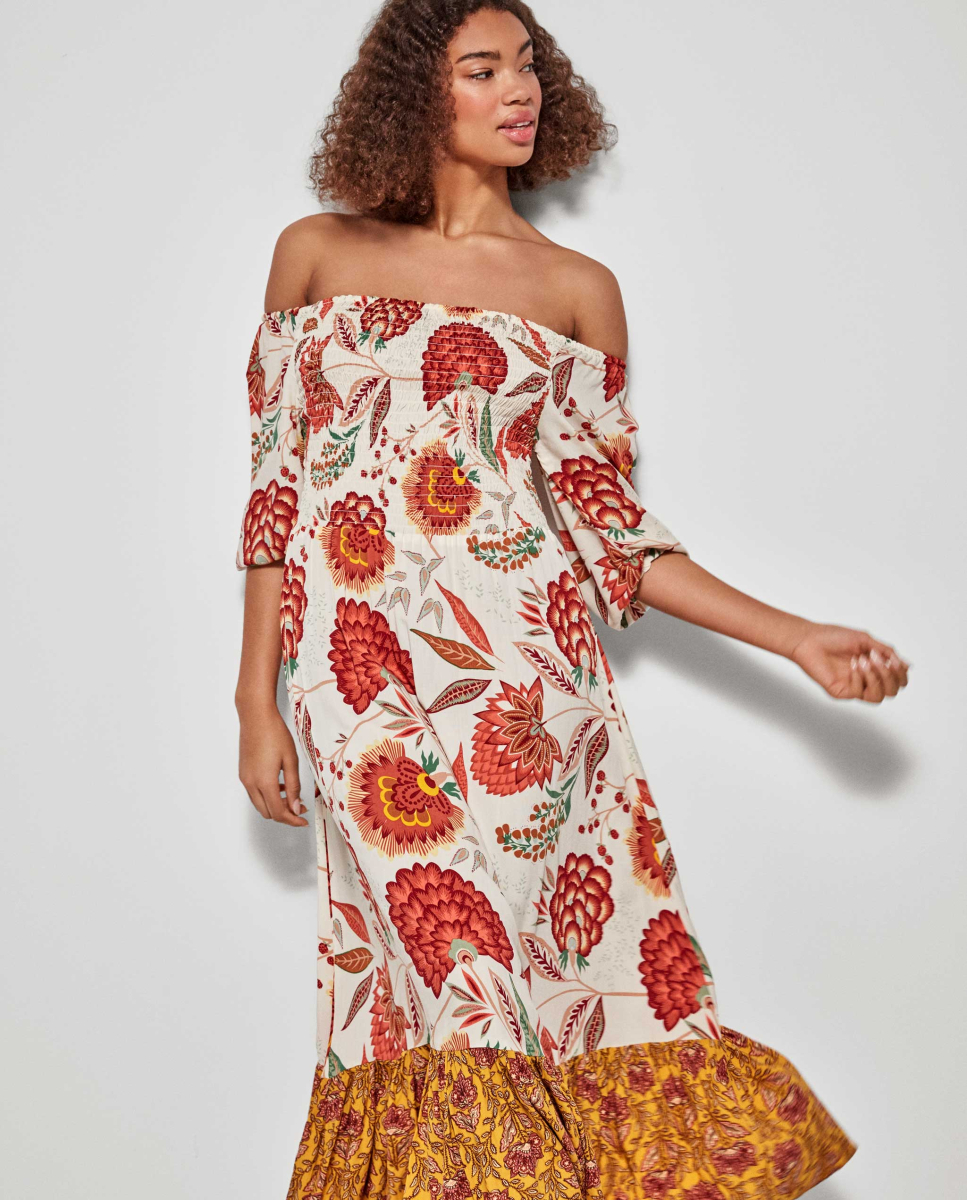 Vestido Longo mangas 3/4 MultiCor