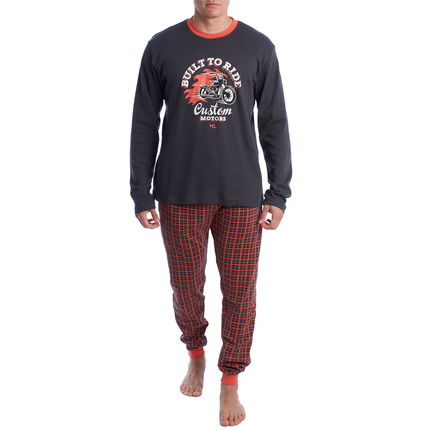 Pijama de Manga Comprida Azul-Laranja