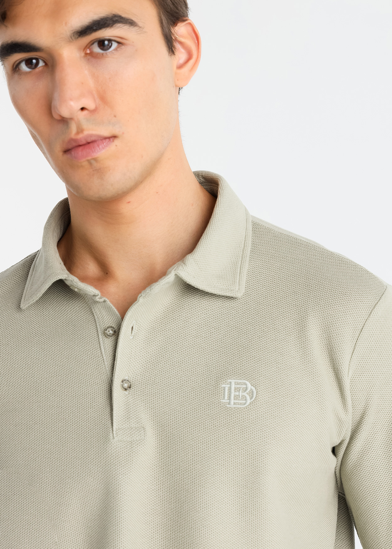 Pólo Básico de manga comprida em tecido piqué Cinzento