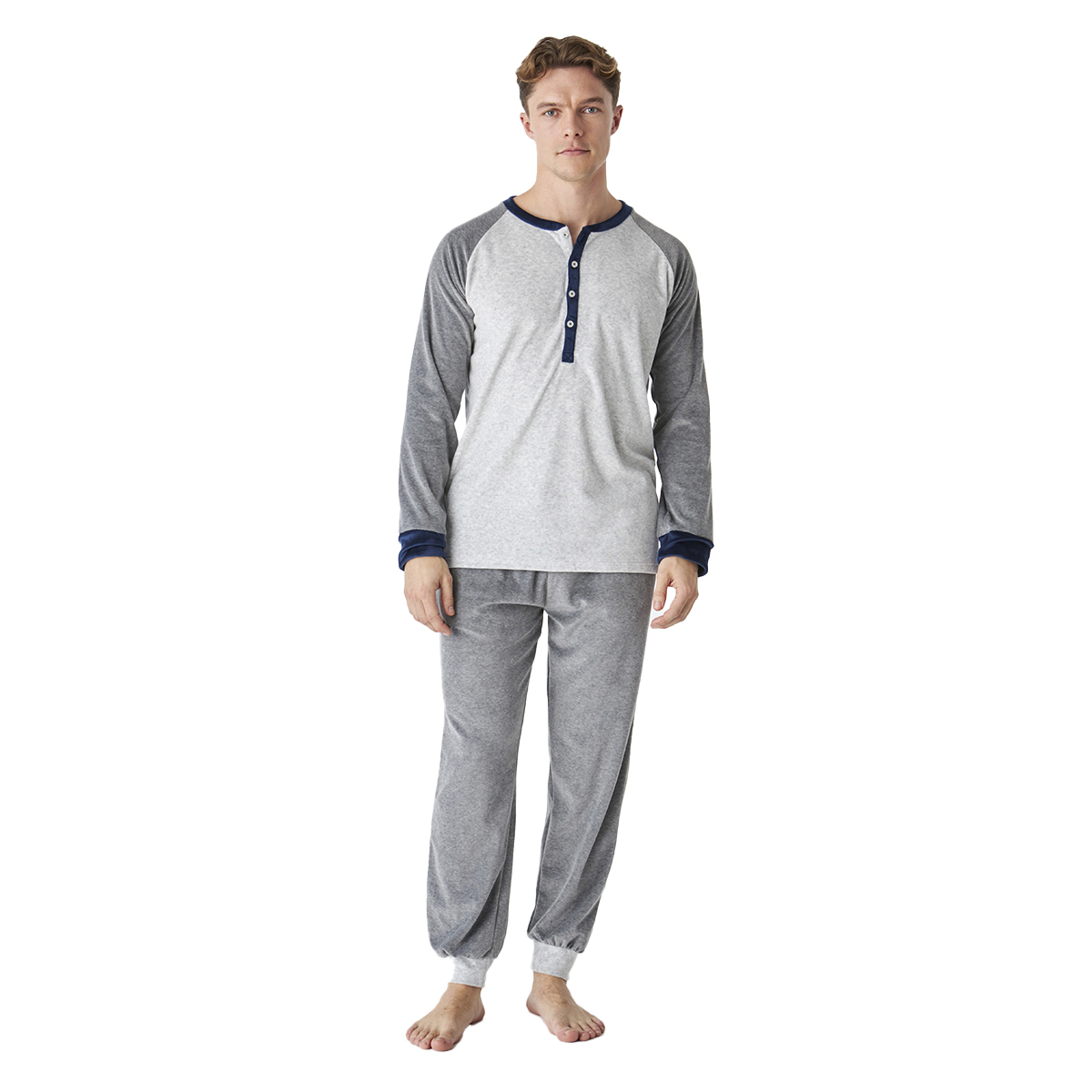 Pijama Polar Homem Manga Comprida Cinzento