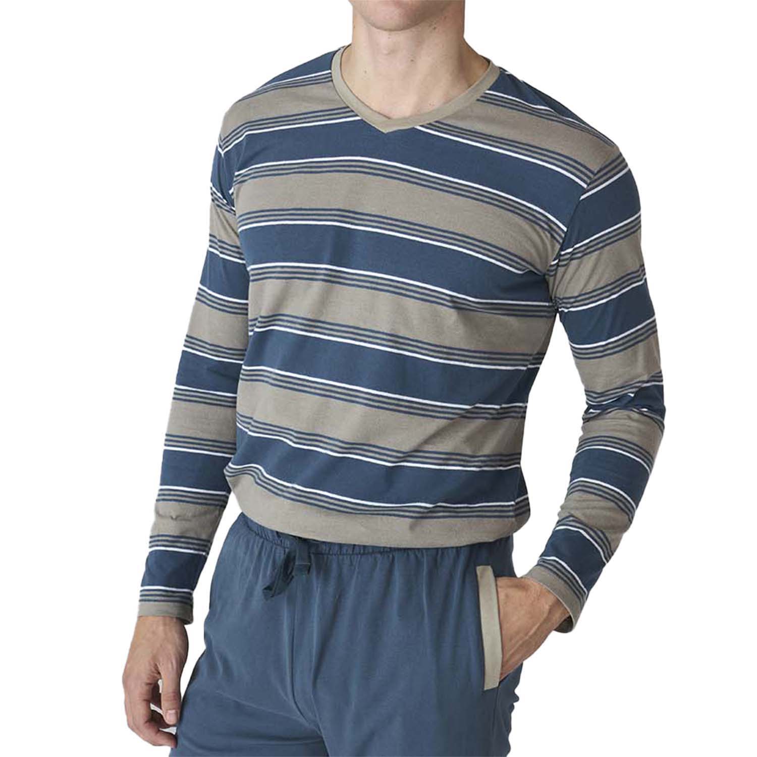 Pijama de Algodão Homem Manga Comprida Azul Petróleo