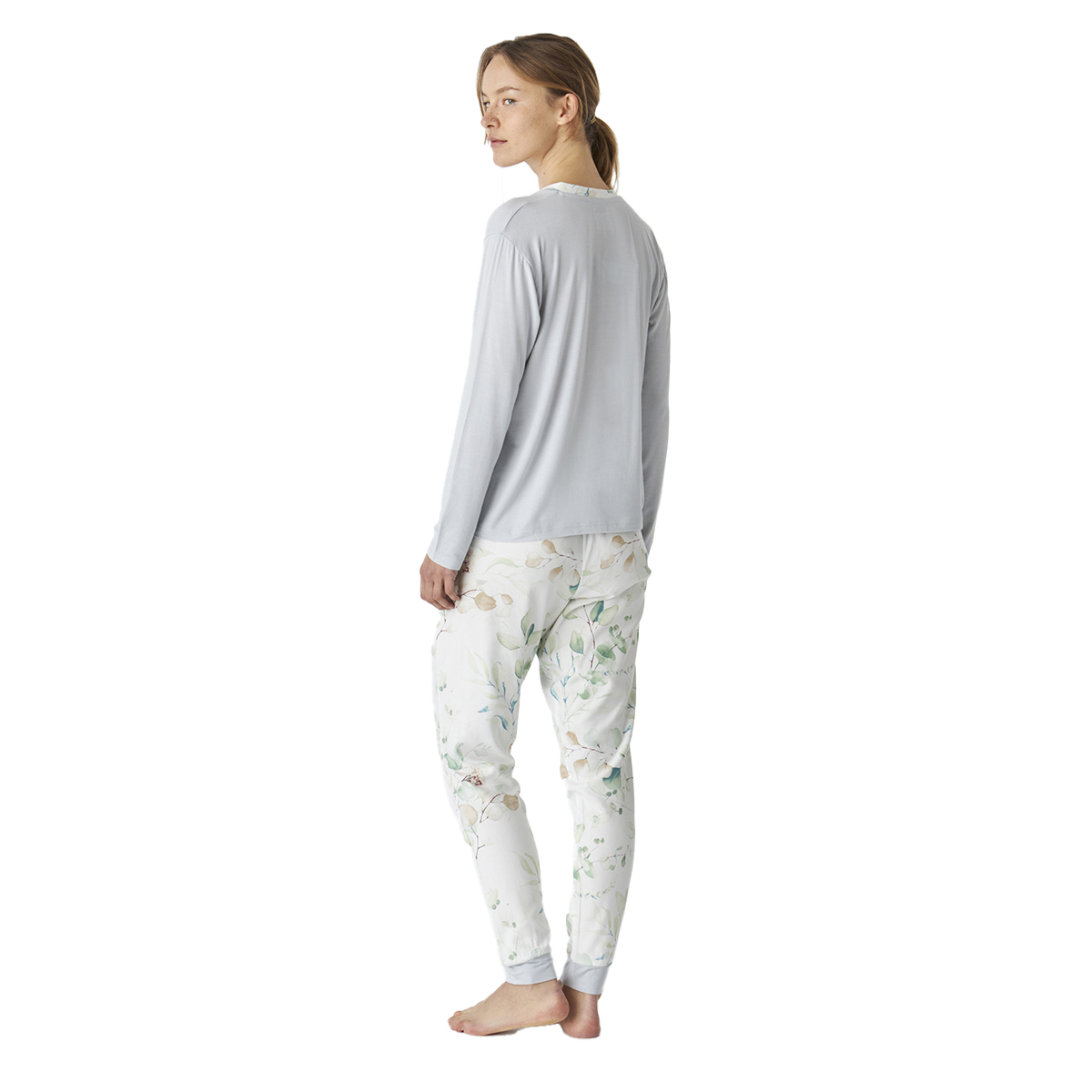 Pijama Senhora Manga Comprida Cinzento e Verde