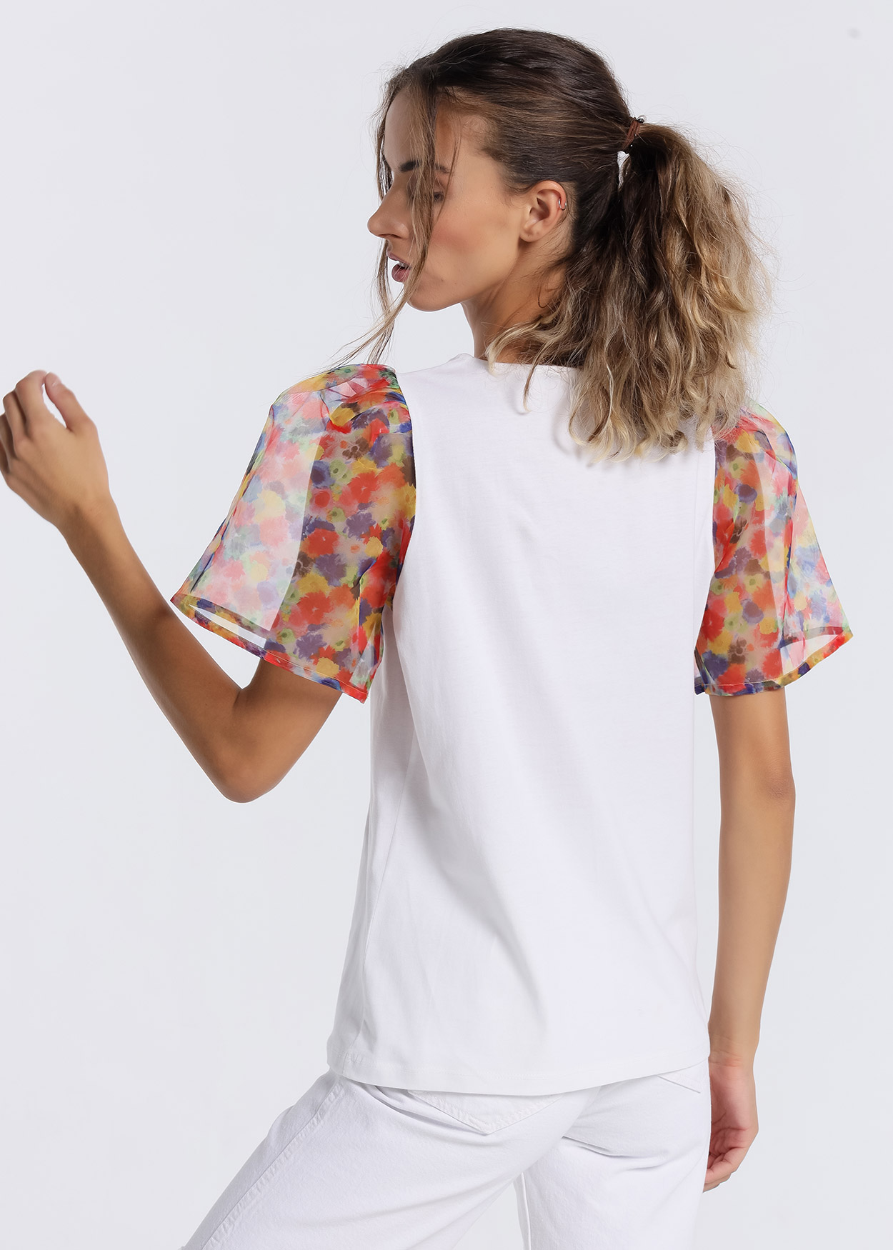 Top de manga transparente Senhora Branco