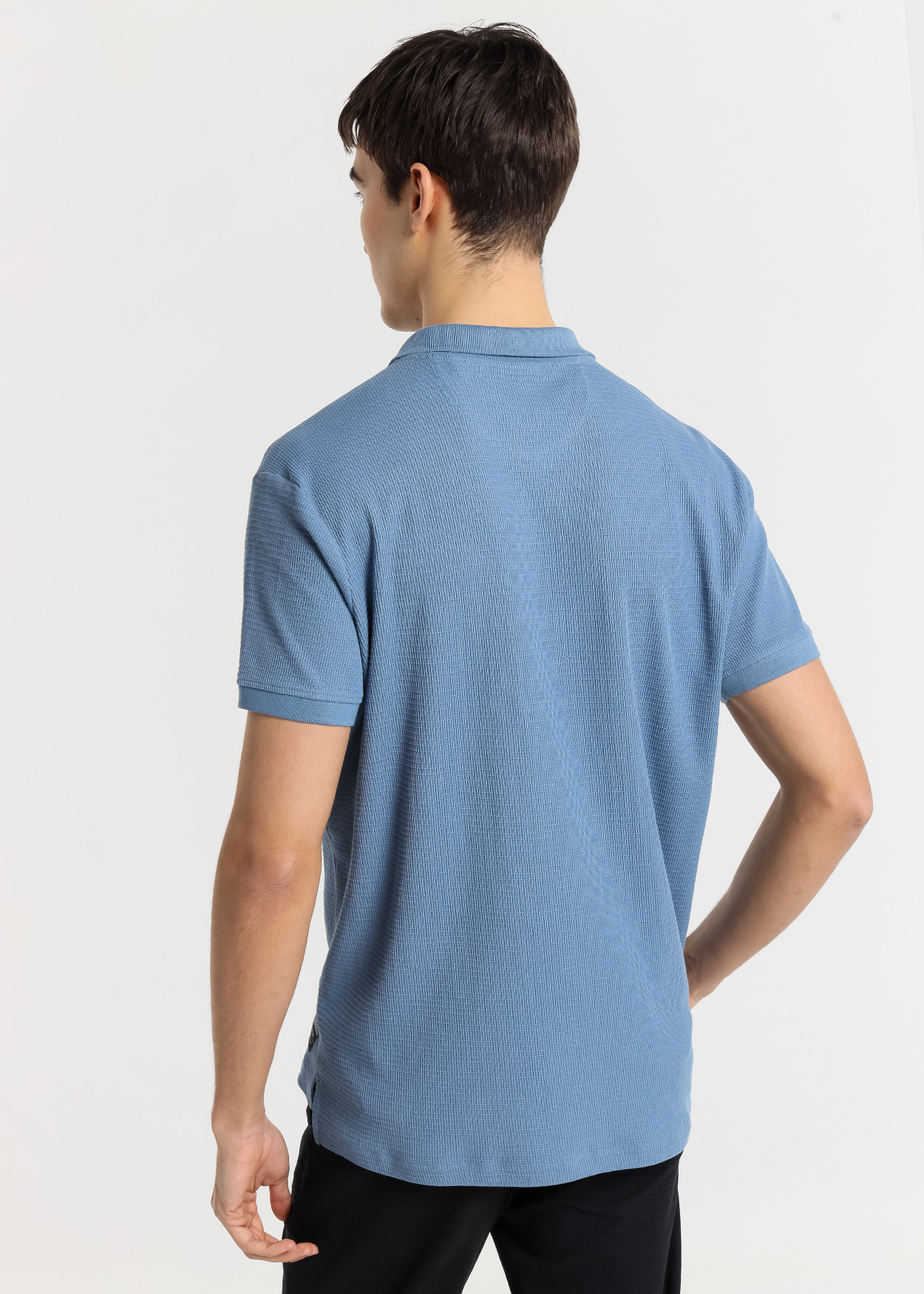 Pólo manga curta em malha jacquard estilo clássico Azul