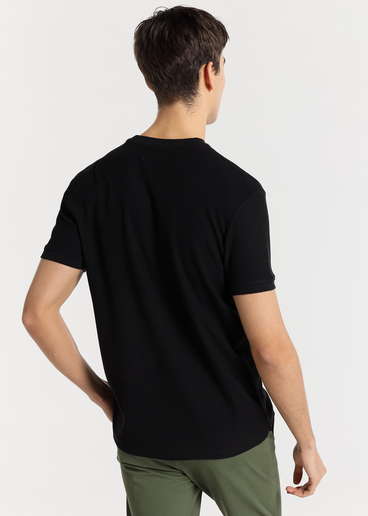 T-Shirt básica em tecido Jacquard Preto
