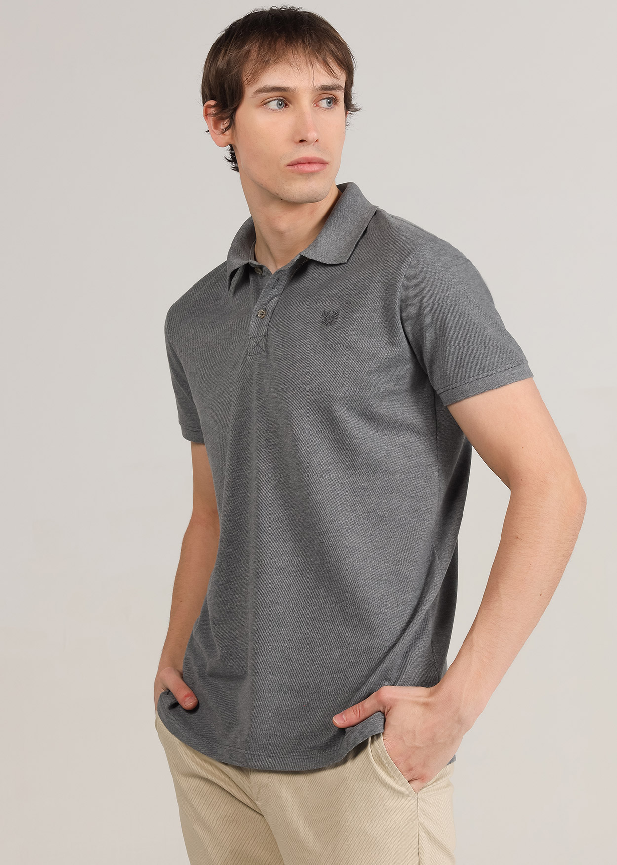 Pólo de piqué de manga curta Cinzento