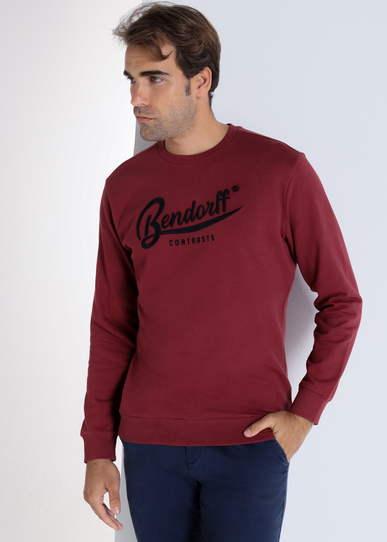 Sweatshirt básico de gola redonda Vermelho