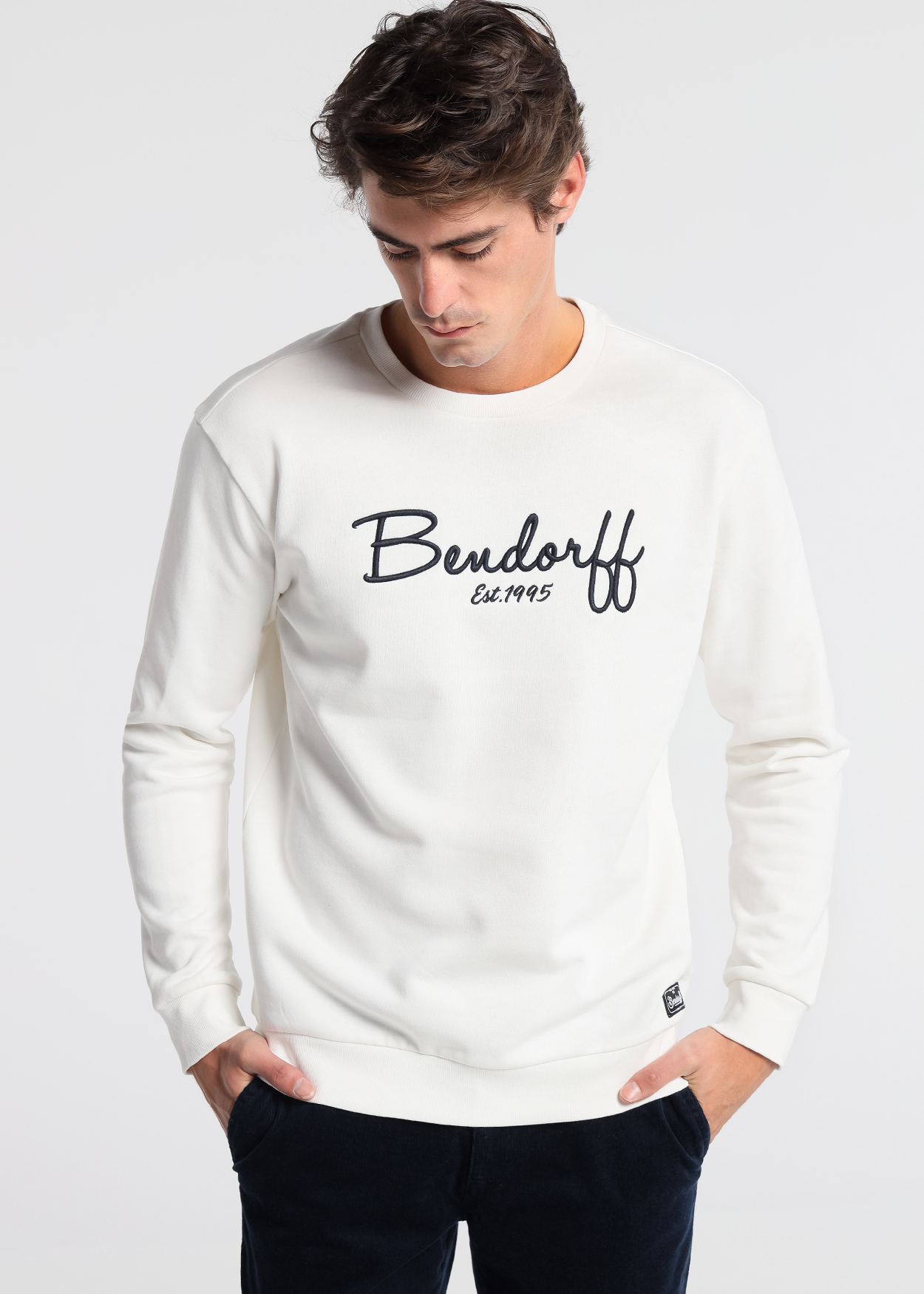 Sweatshirt com Gola Redonda Bege