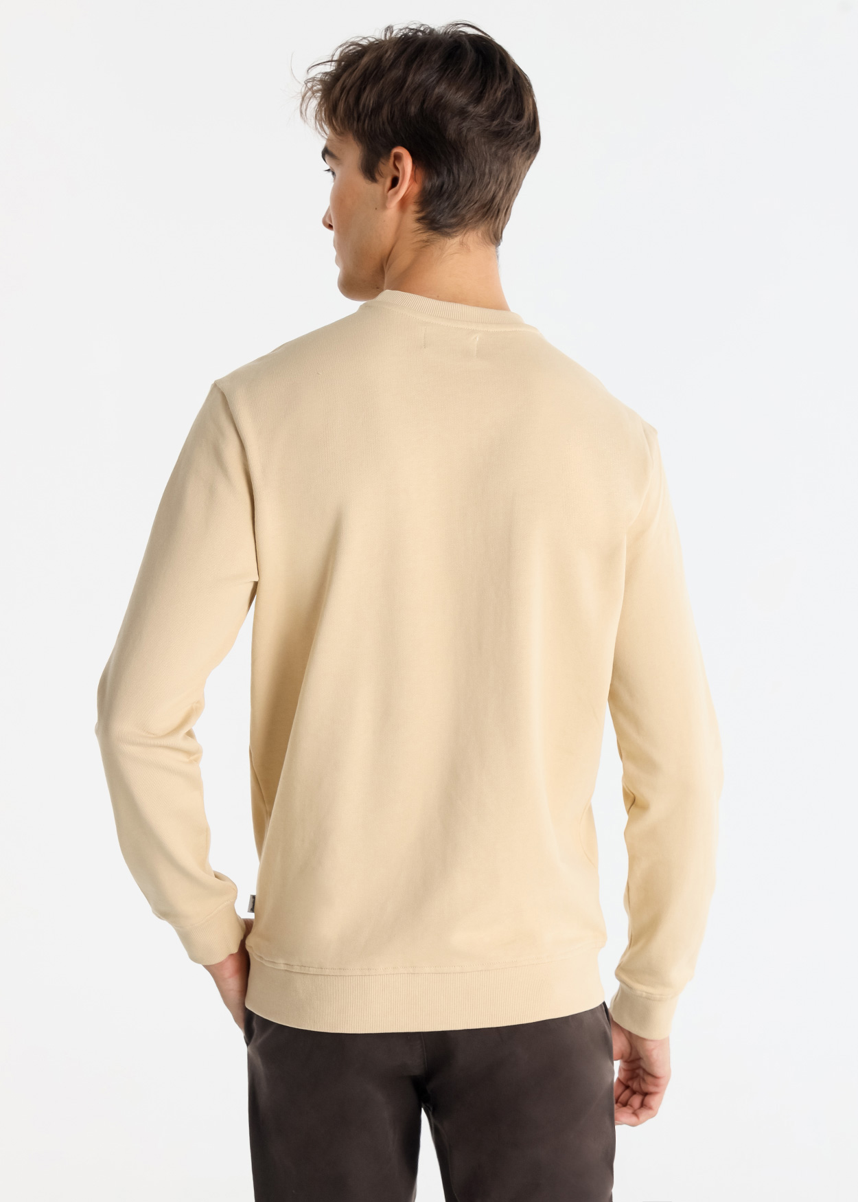 Sweatshirt de gola redonda com logotipo bordado em relevo Bege