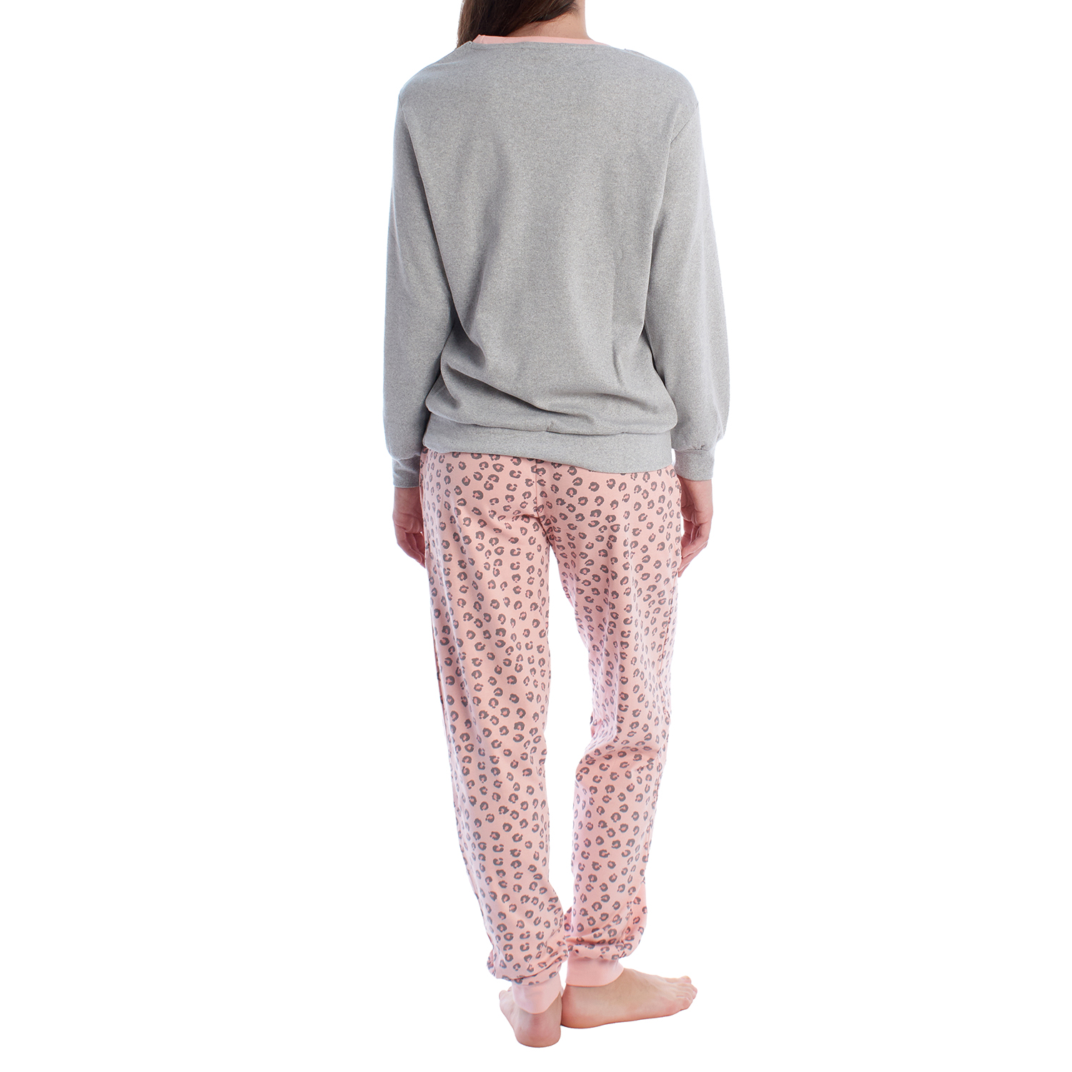 Pijama de Manga Comprida Cinzento-Rosa