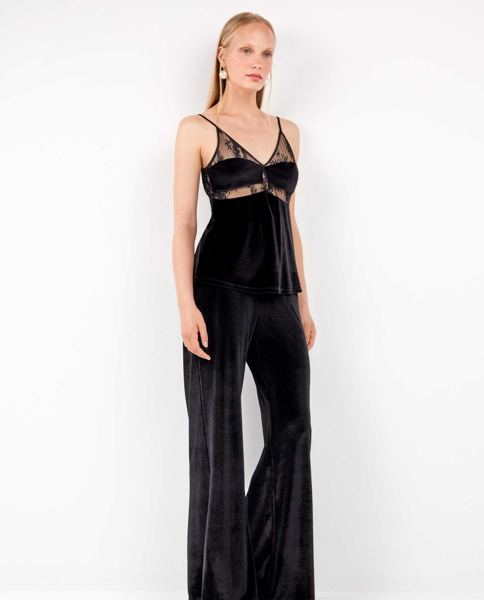 Calças de veludo Preto