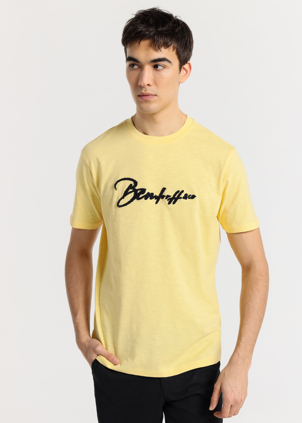 T-Shirt com logo em chenille Amarelo