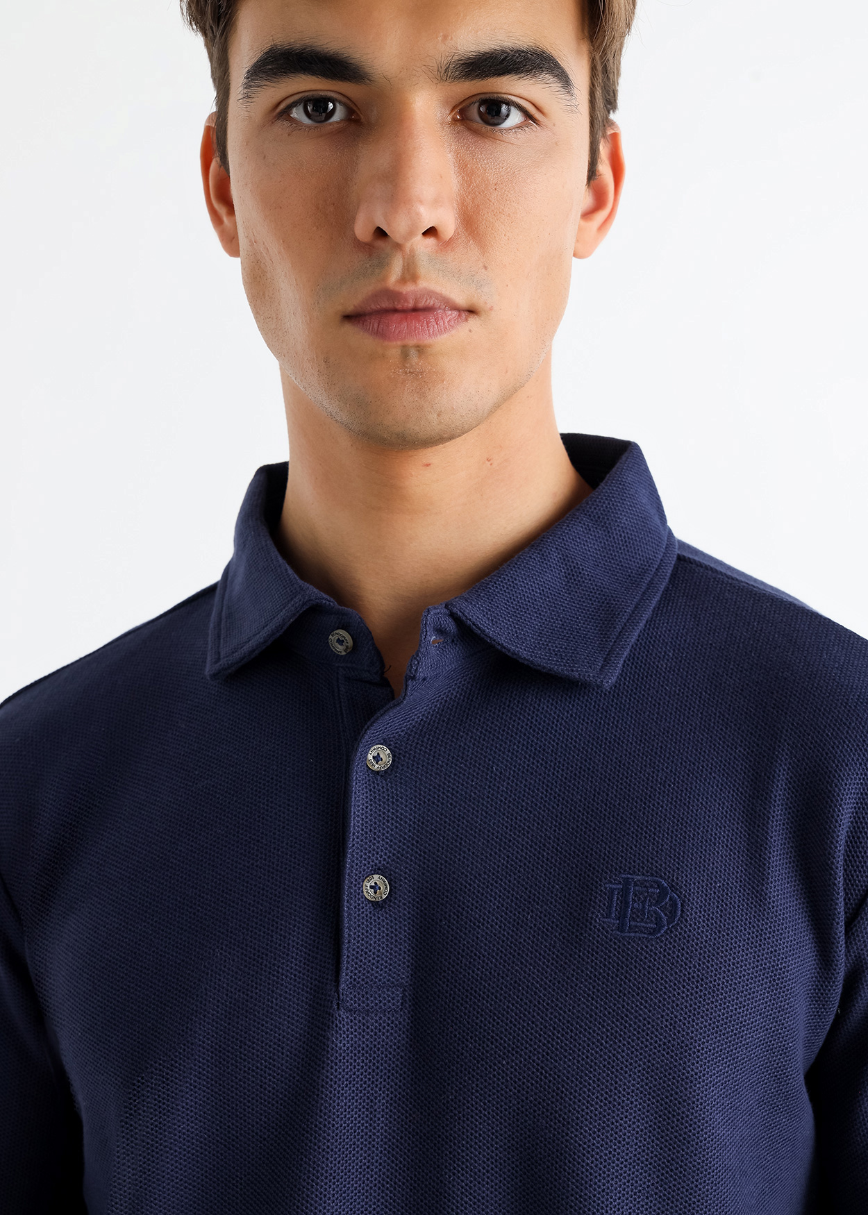 Pólo Básico de manga comprida em tecido piqué Azul