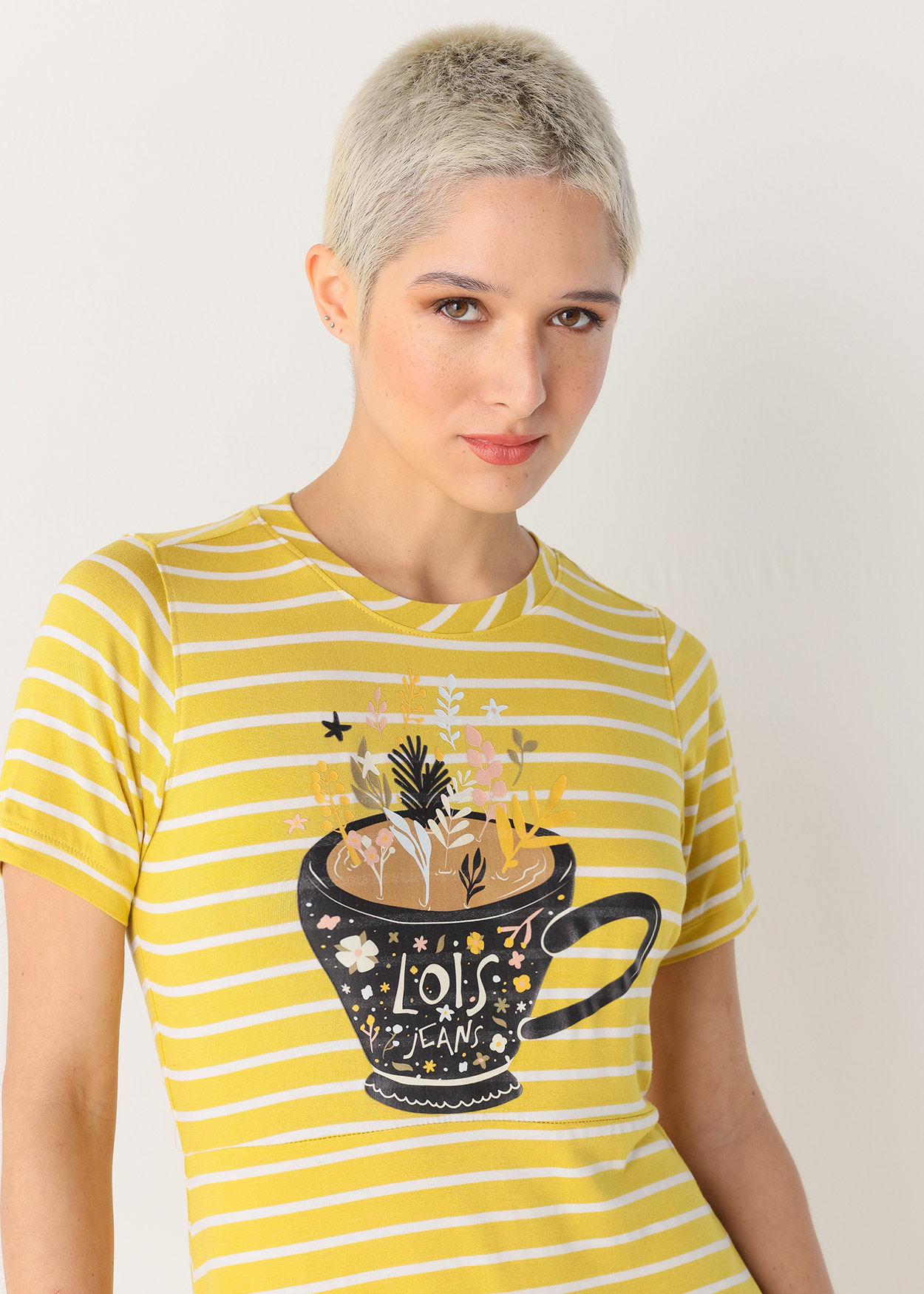 Vestido Comprido Riscas Senhora Amarelo