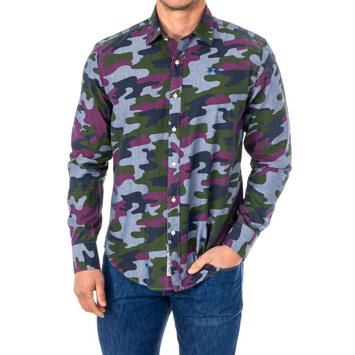 Camisa Homem Padrão Camuflagem Multicor