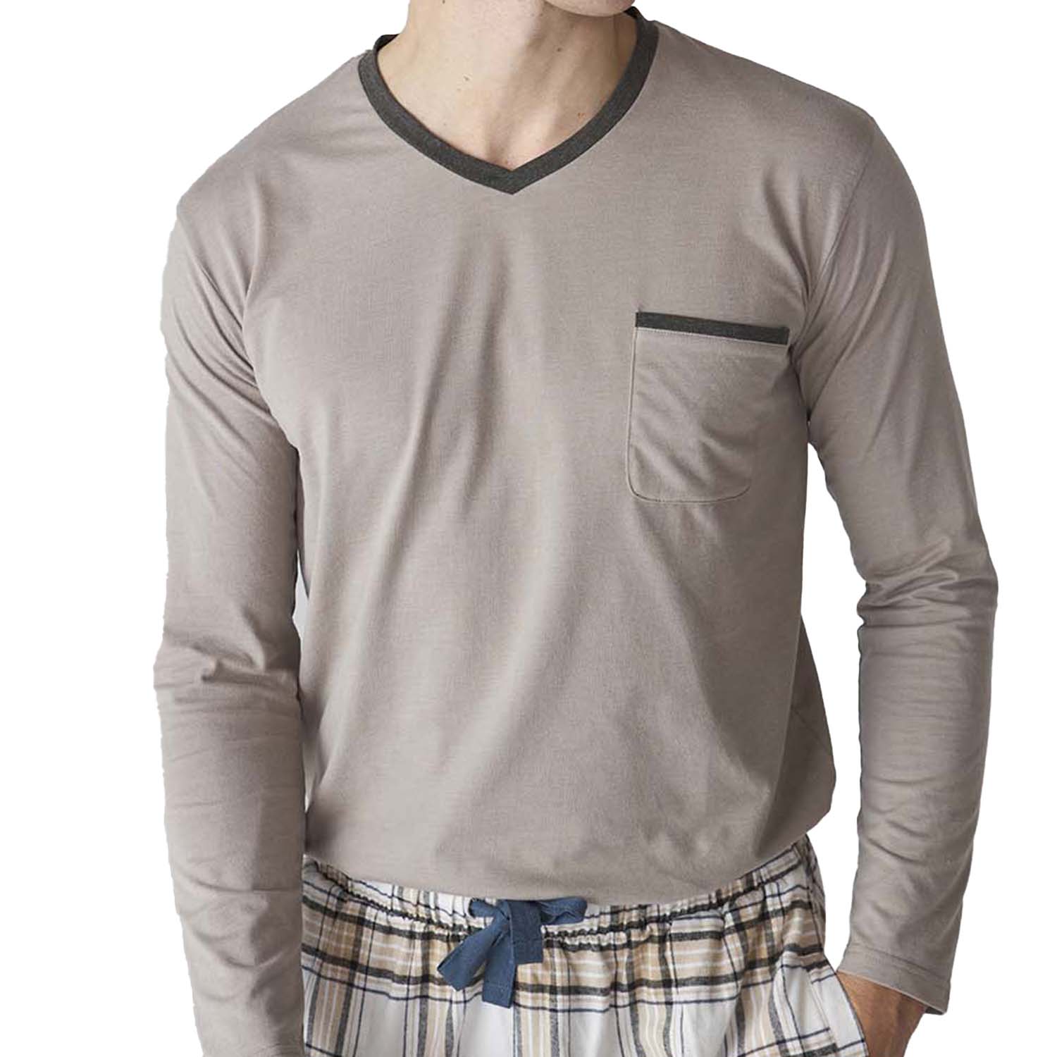 Pijama de Algodão Homem Manga Comprida Taupe