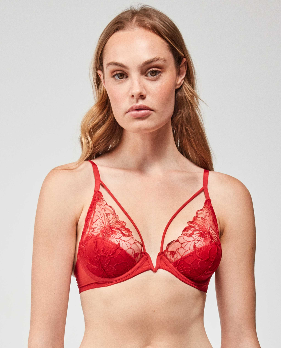 Bralette bordado com tiras Vermelho