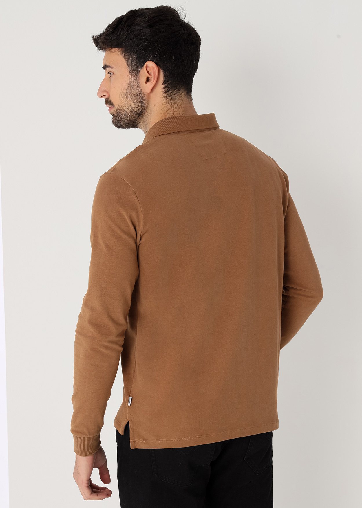 Pólo Básico de manga comprida Castanho