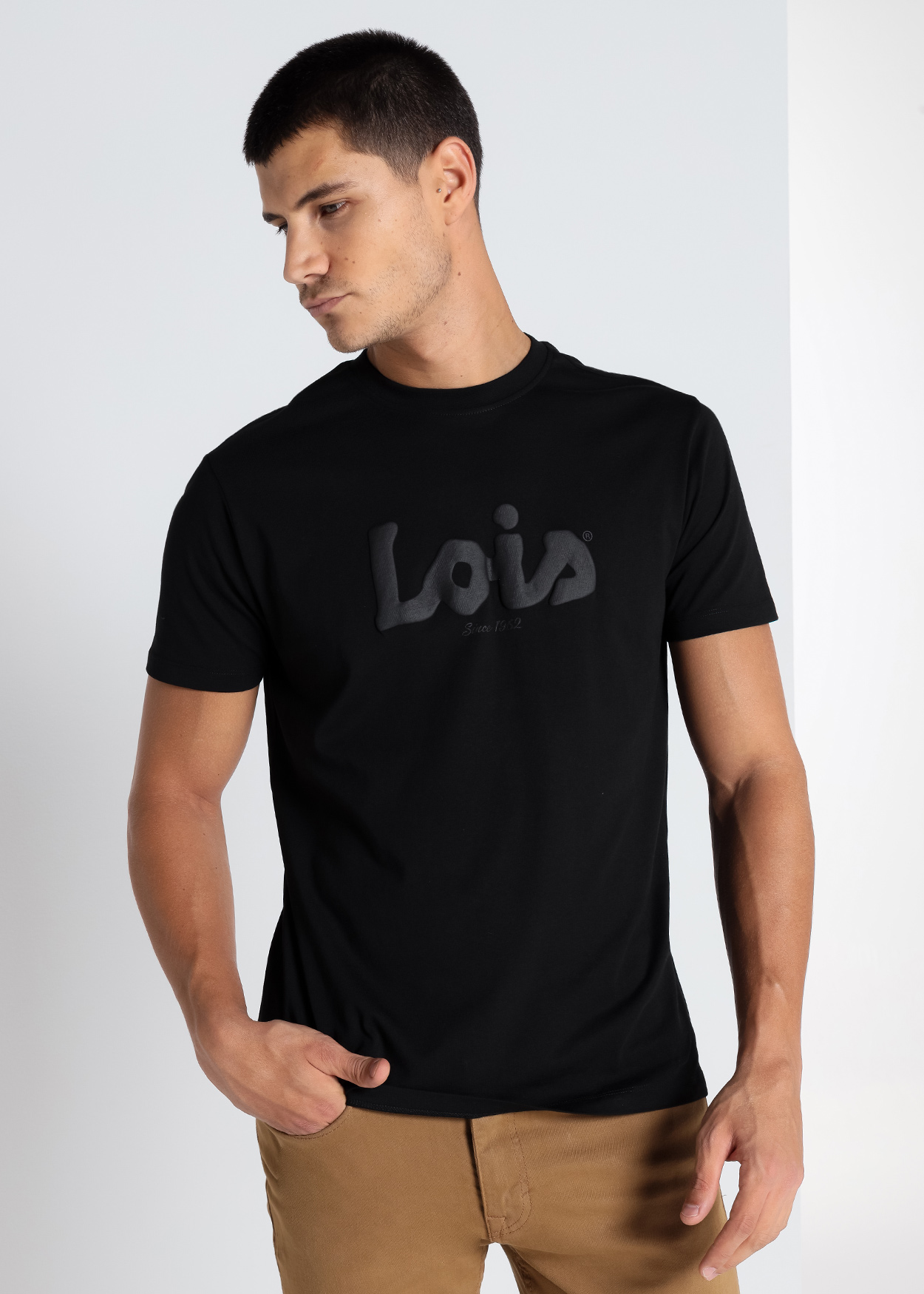 T-Shirt básica de manga corta Puff Print Homem Preto