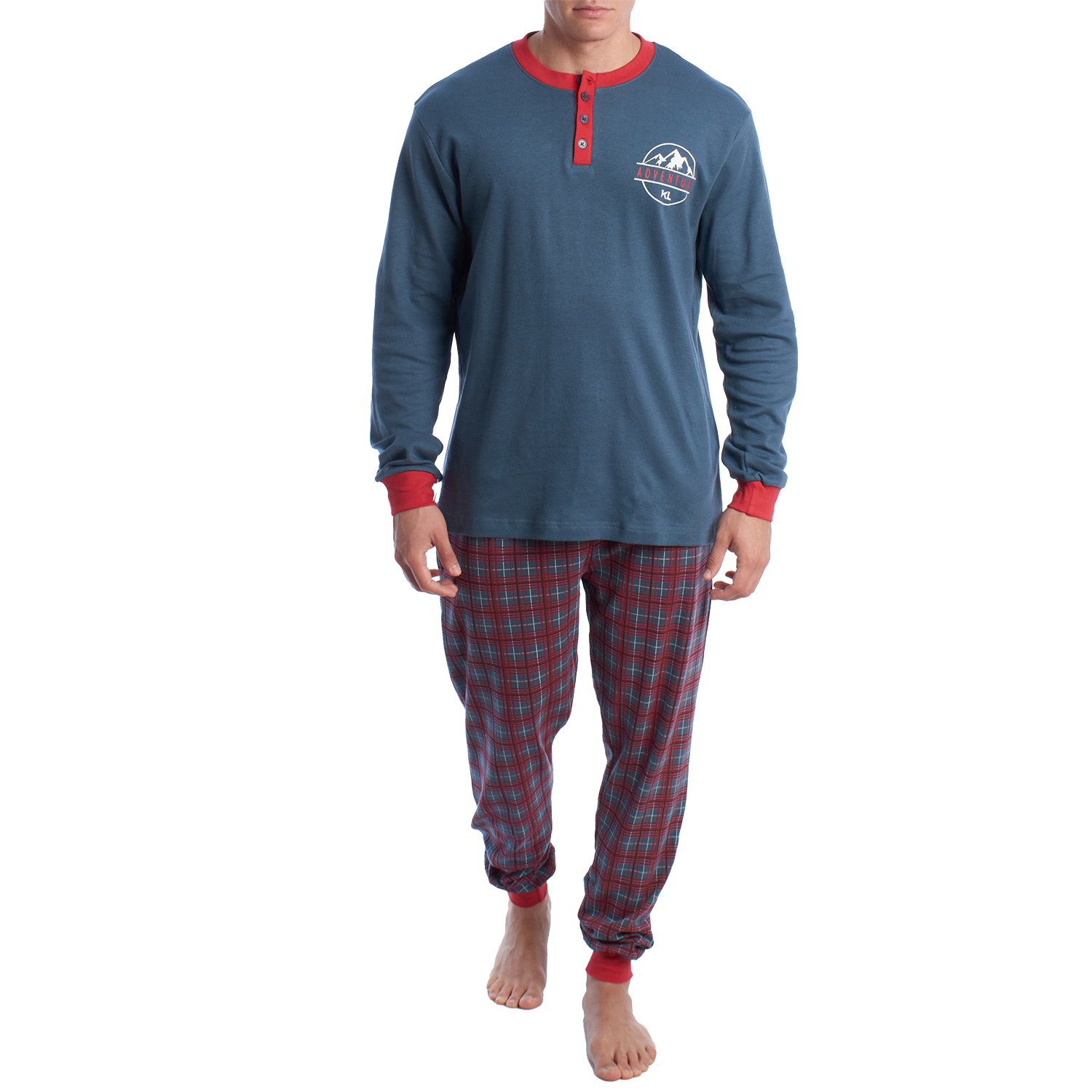 Pijama de Manga Comprida Azul-Vermelho