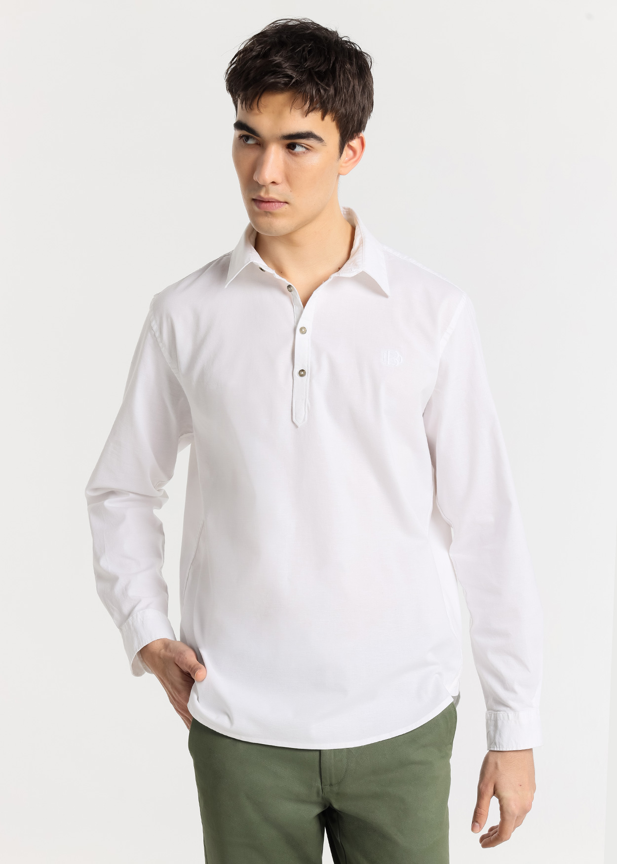 Pólo Básica de Manga Longa com Elástico Branco