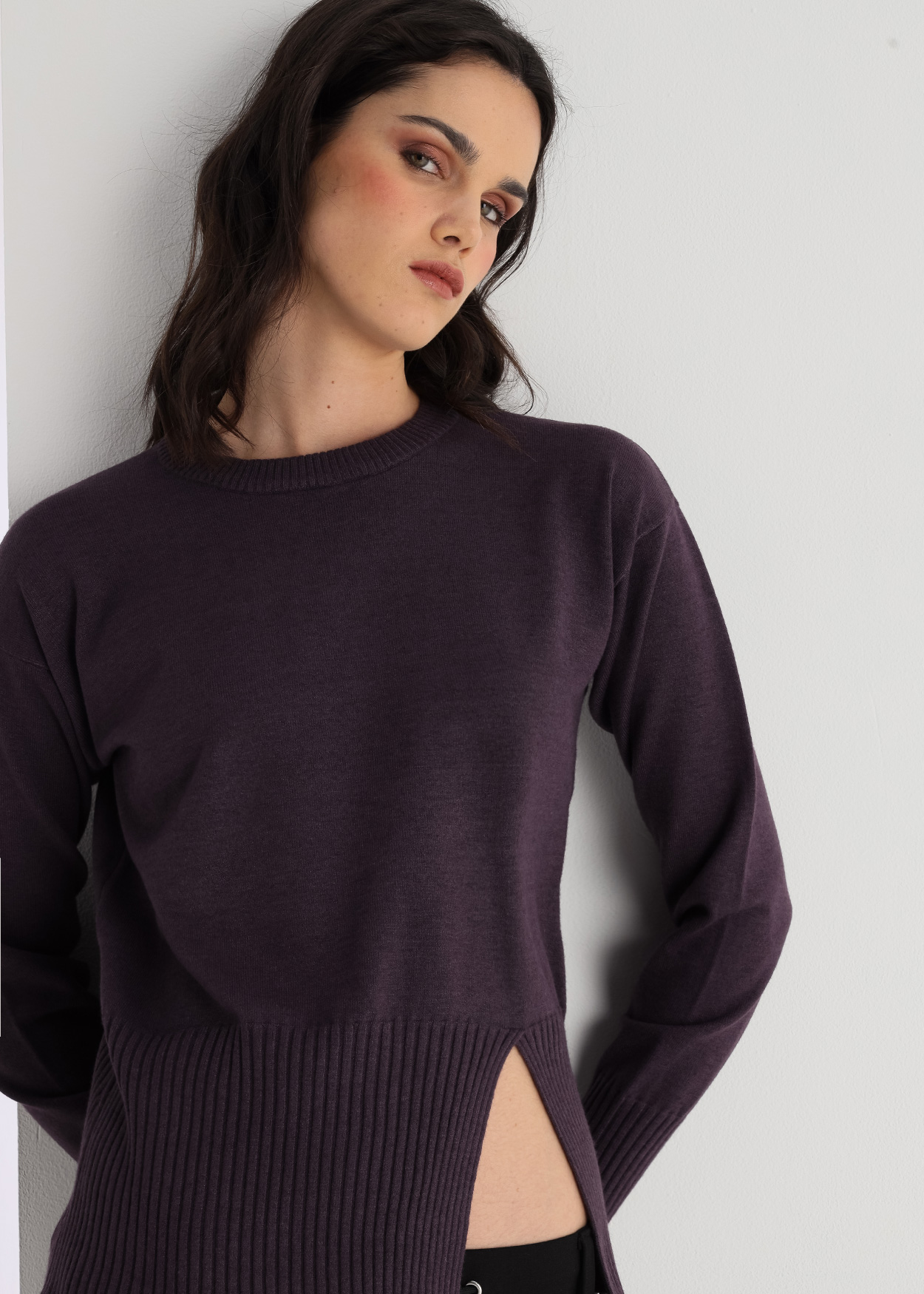 Camisola de gola redonda Senhora Lilás