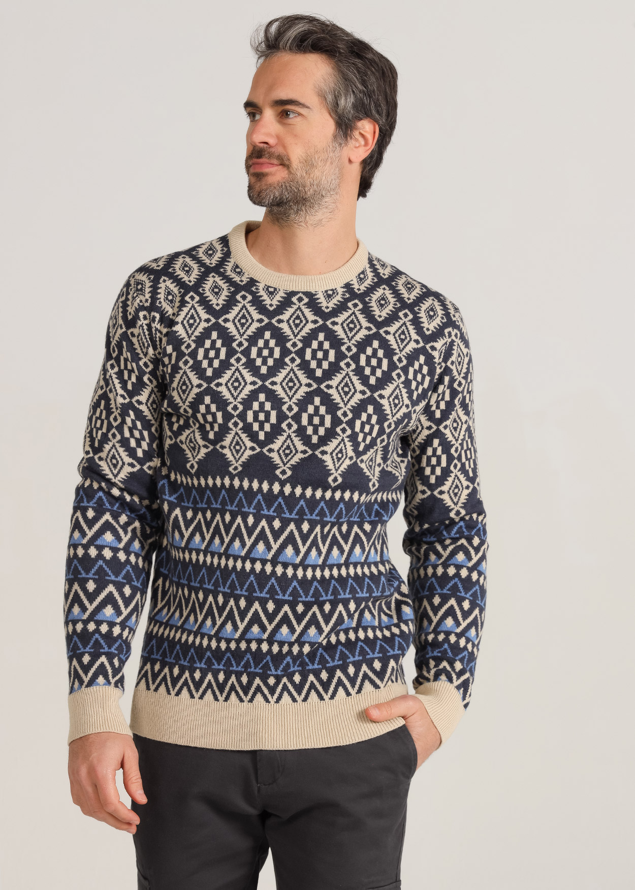 Camisola de gola redonda jacquard Azul