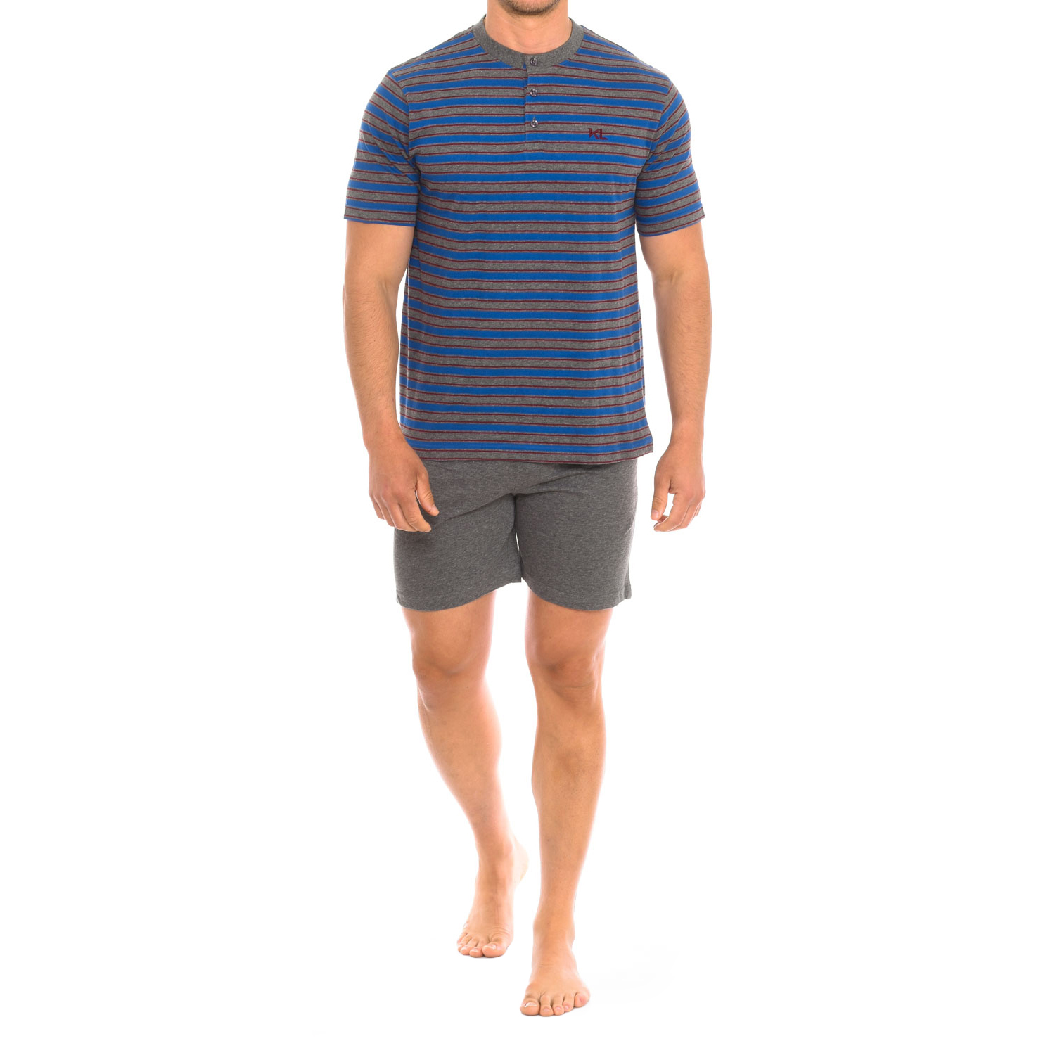 Pijama de Manga Curta Cinza-Azul