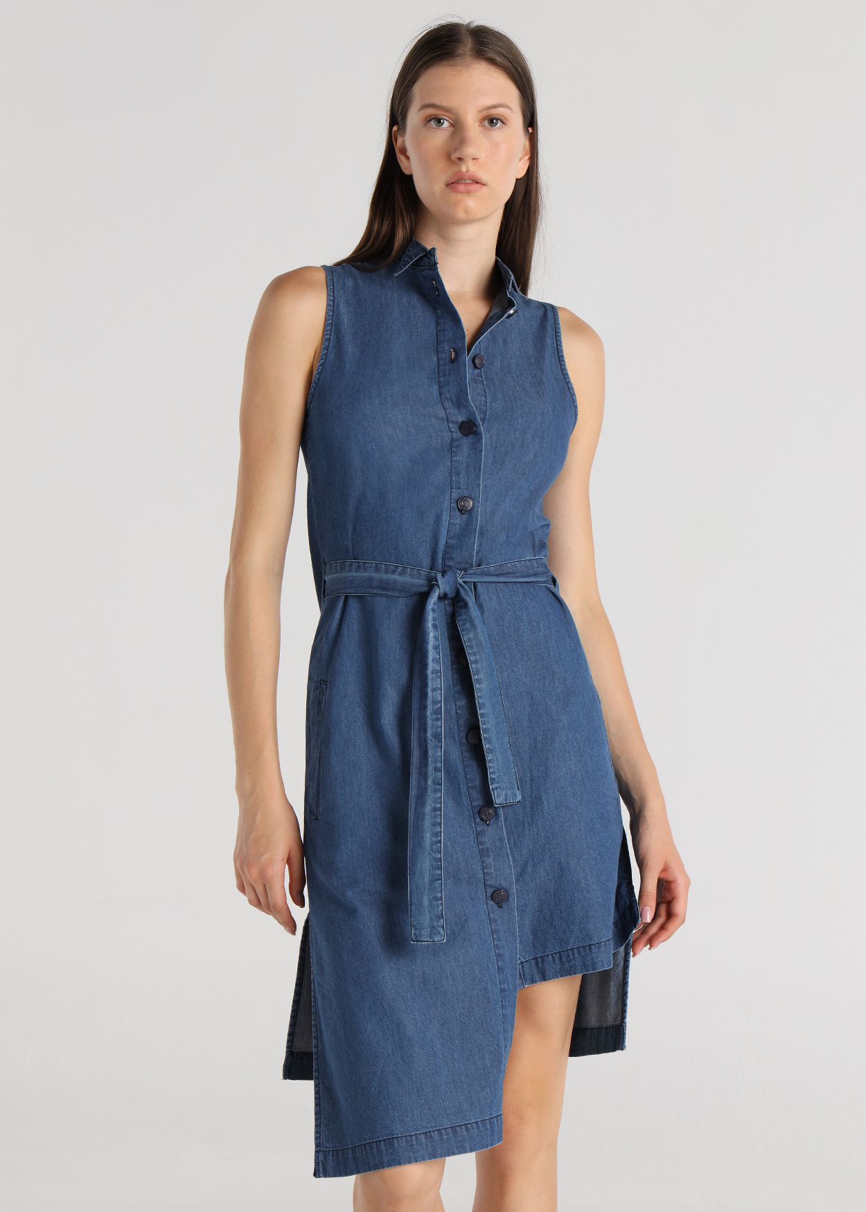 Vestido Assimétrico de ganga Senhora Azul