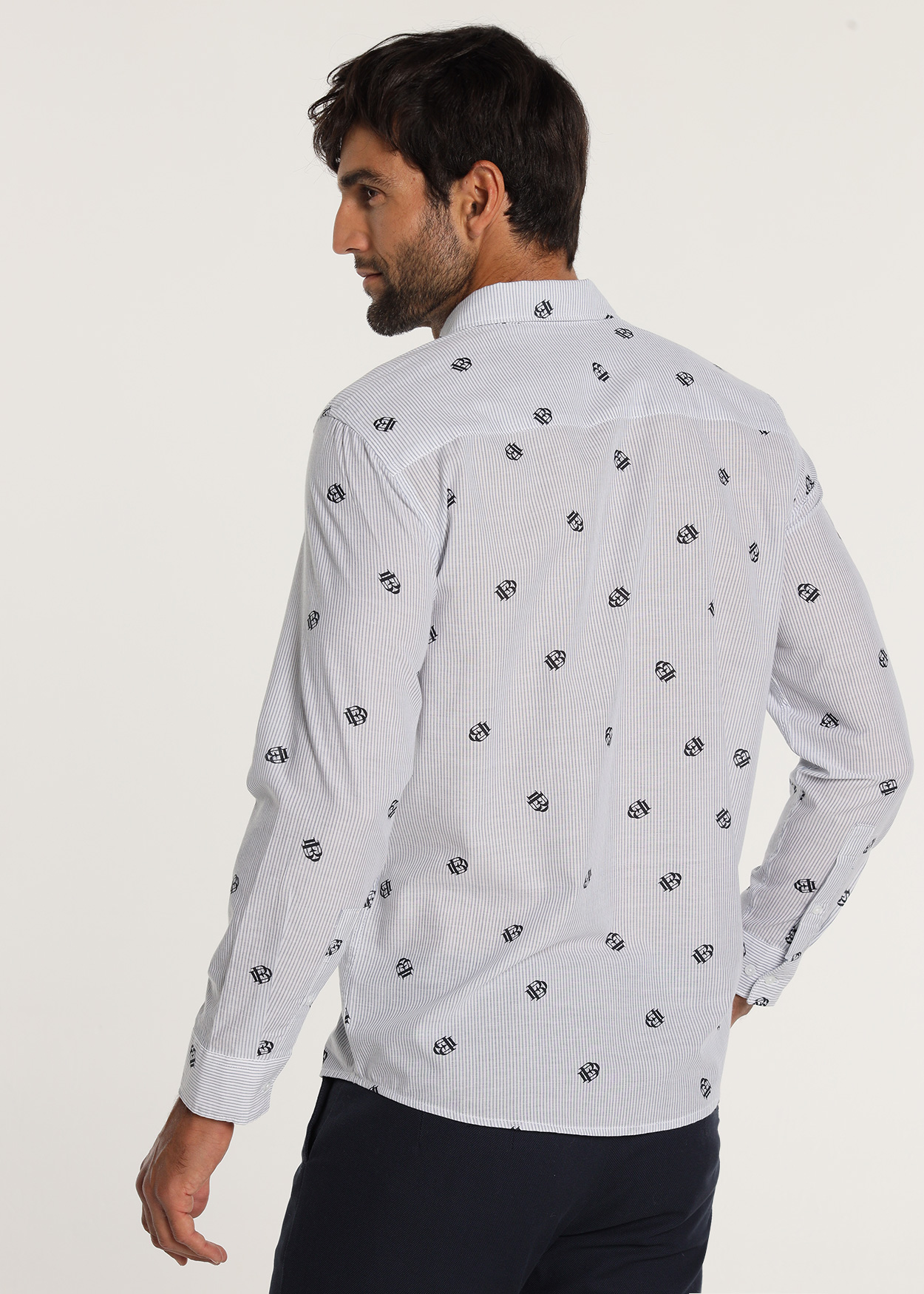 Camisa de manga comprida com riscas Azul