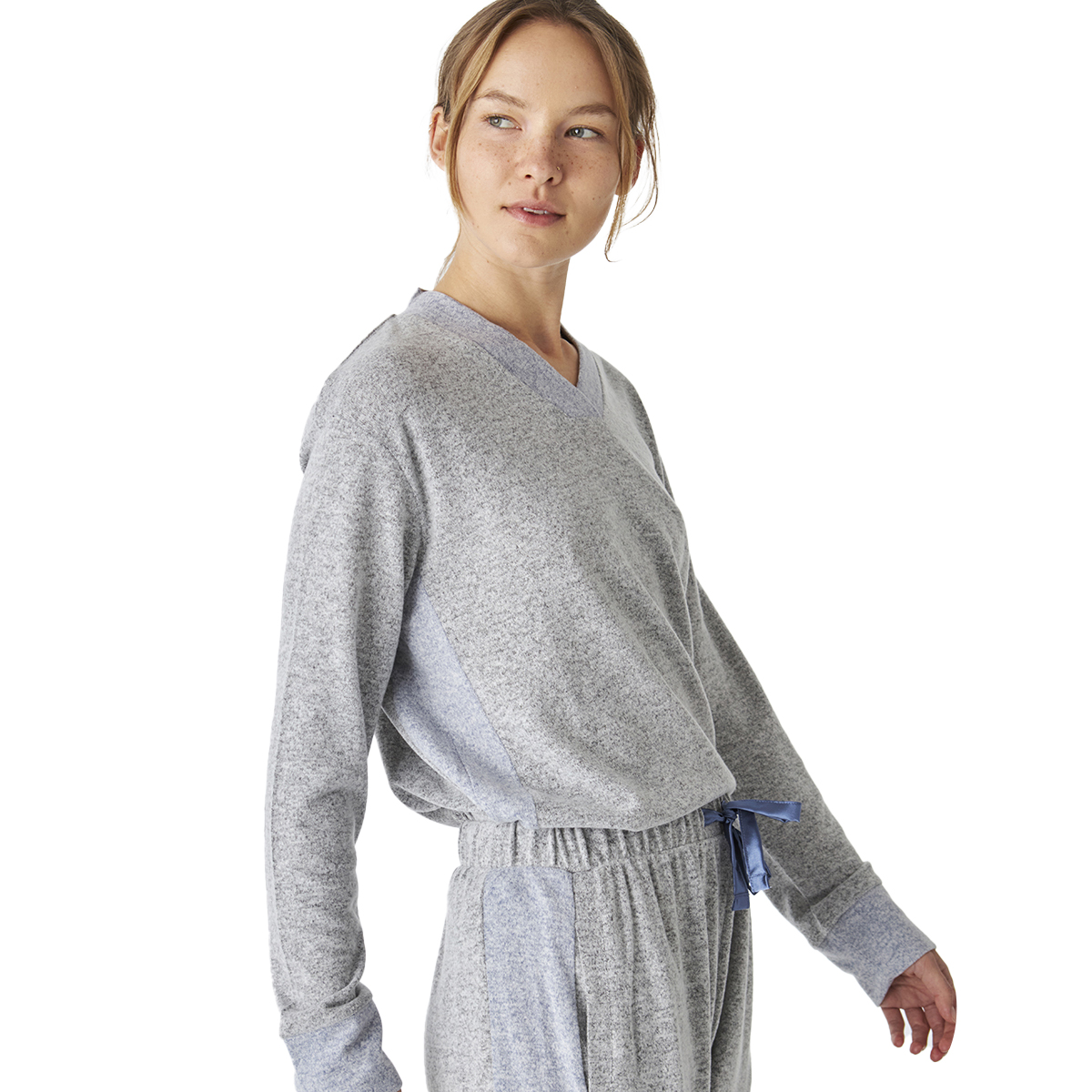 Pijama de Malha Suave Senhora Manga Comprida Cinzento