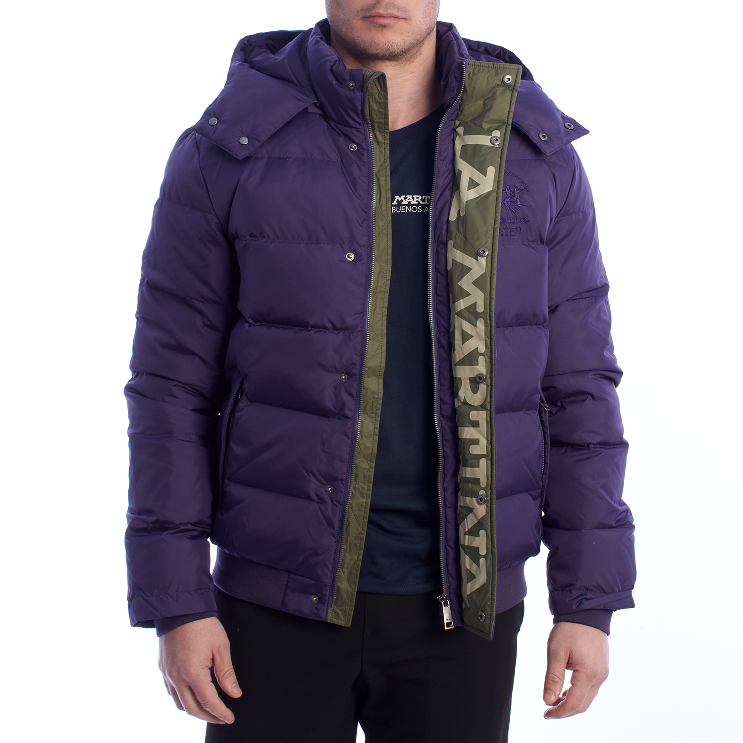 Casaco Acolchoado Homem com Capuz Roxo