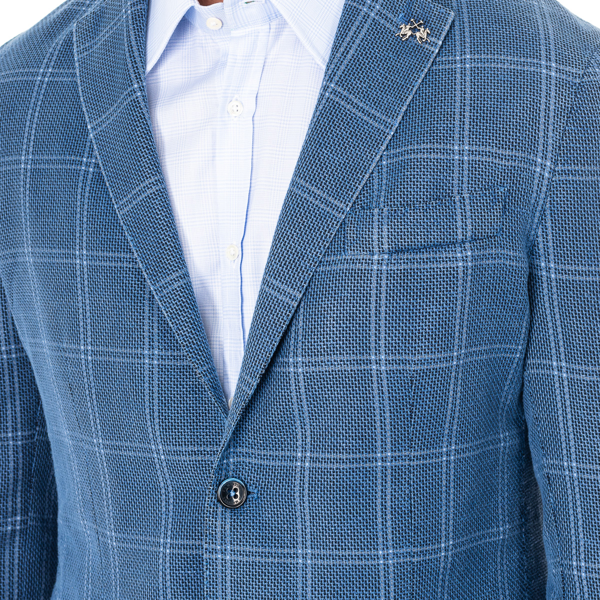 Blazer Homem com Padrão Xadrez Azul