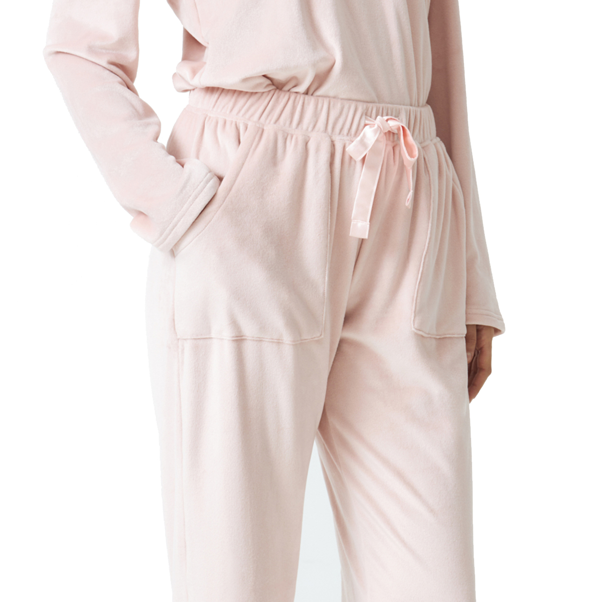 Pijama de Veludo Senhora Manga Comprida Rosa Claro