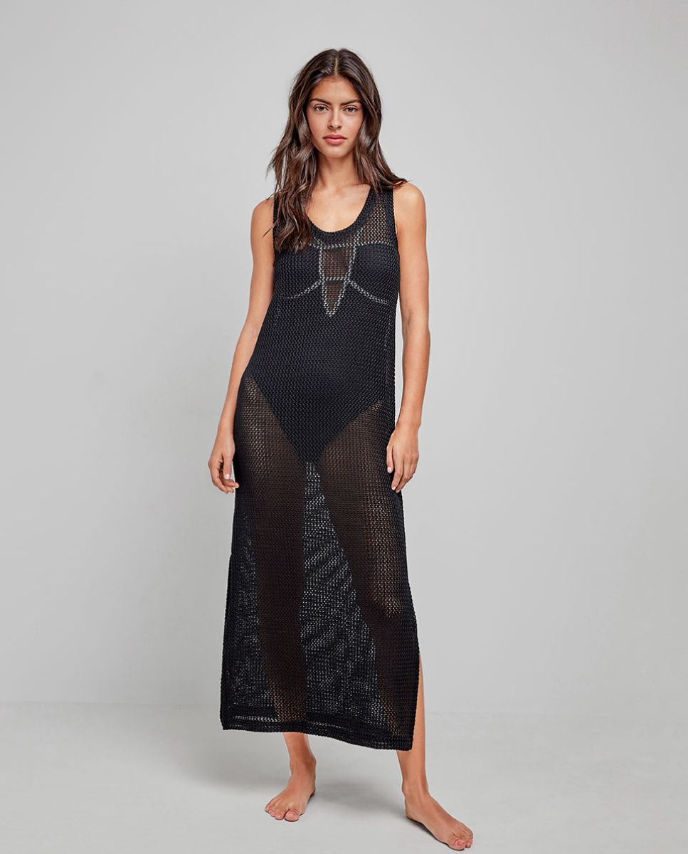 Vestido Midi de Crochê Preto