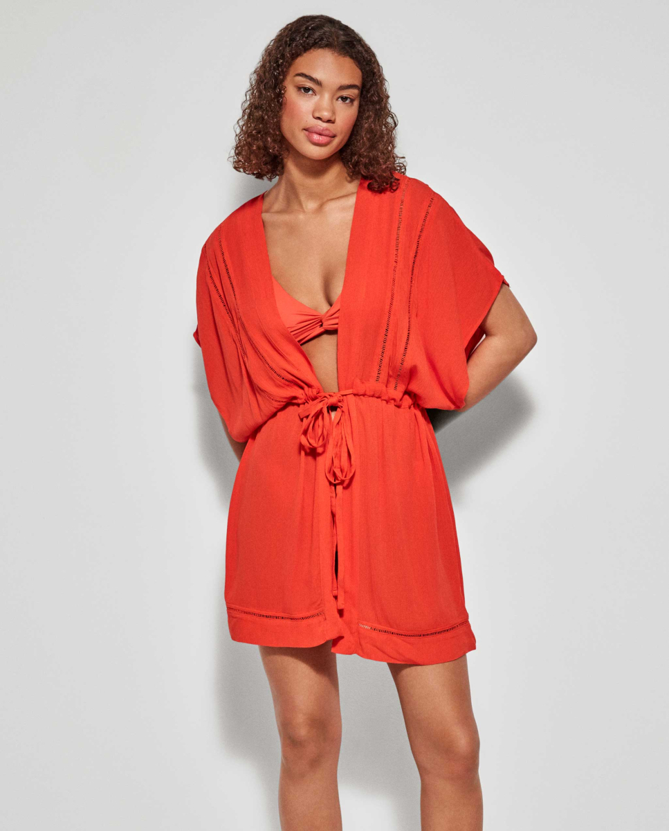 Caftan com cintura ajustável Laranja