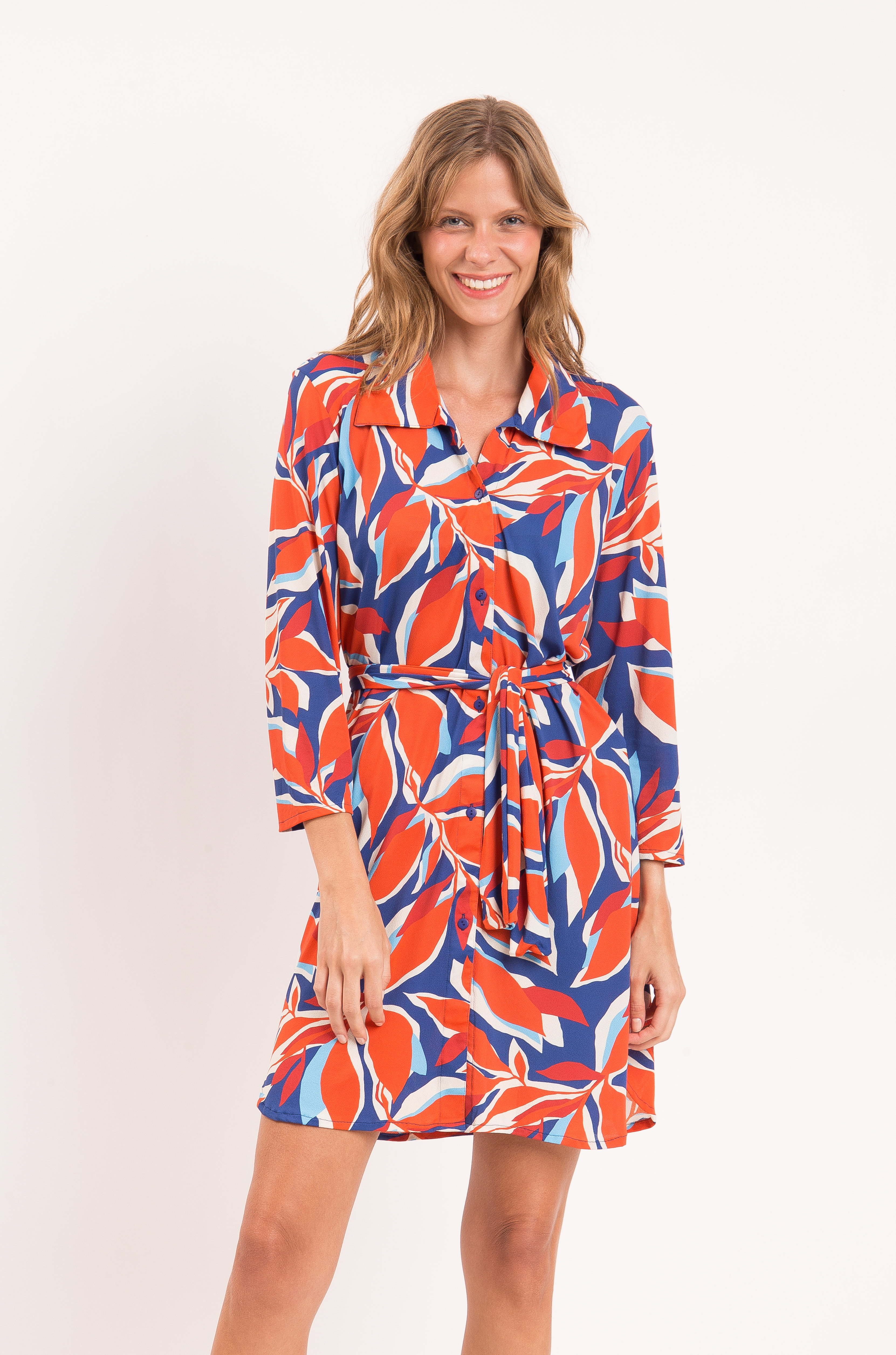 Vestido-Camisa Leaves Chemise Azul