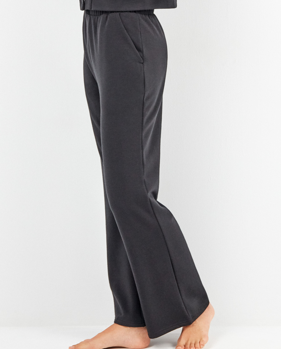 Calças de lã polar retas Preto