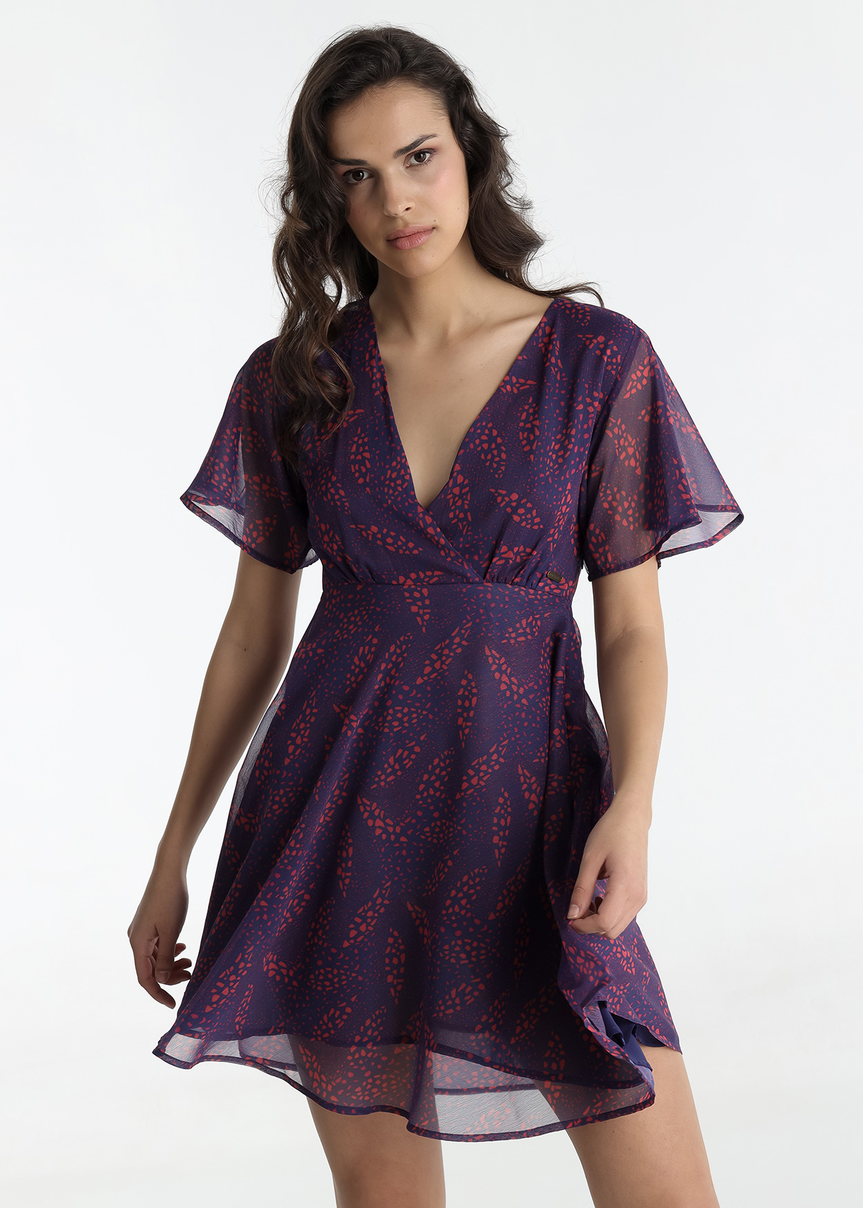 Vestido Curto decote em V Senhora Multicolorido