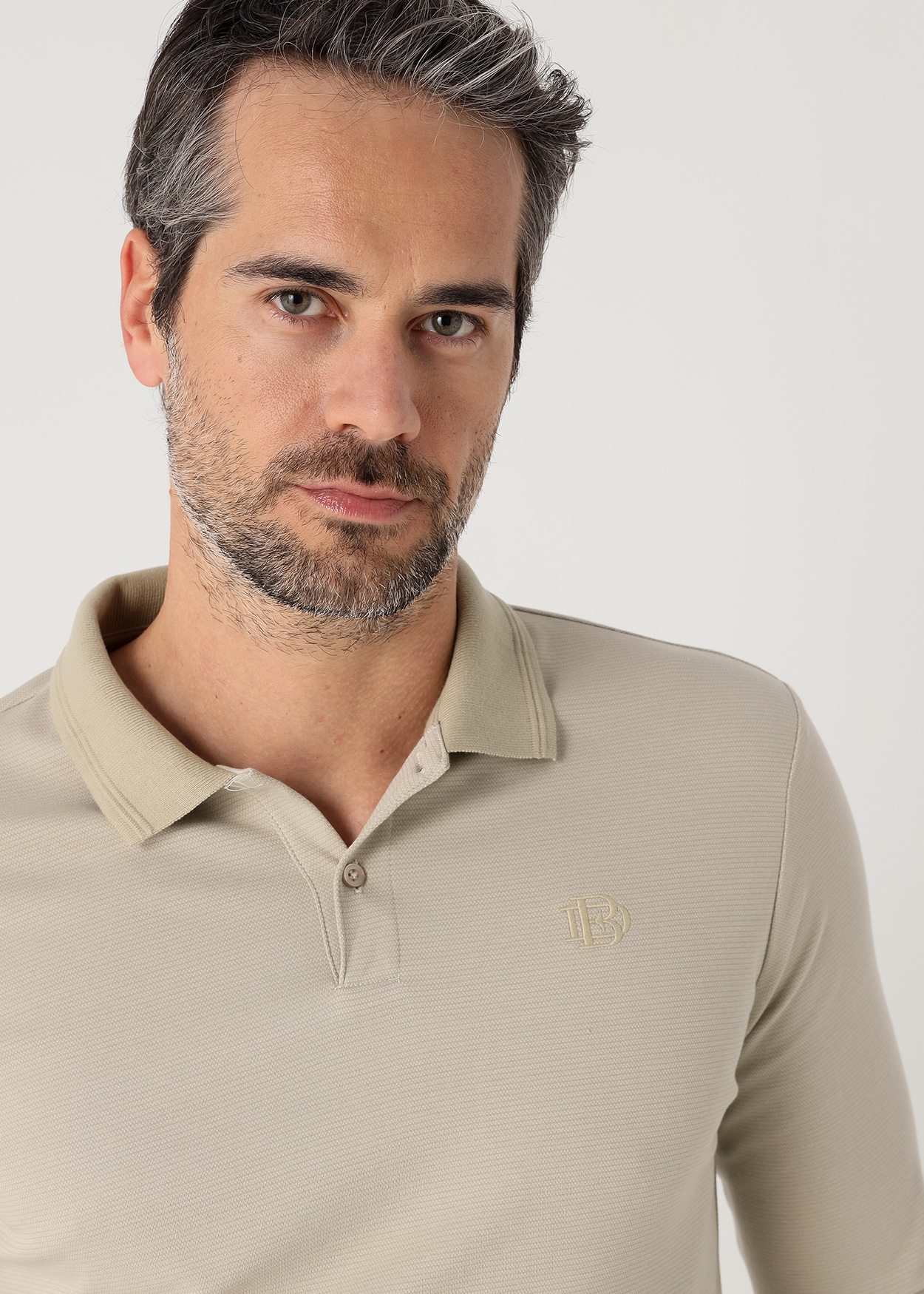 Pólo de manga comprida tecido jaquard Cinzento